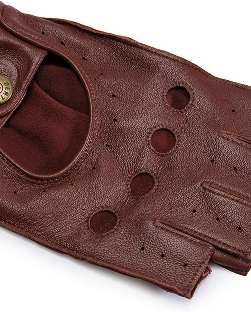 Dents Men'S Snetterton Leather Fingerless Driving Gloves, Berry, Medium