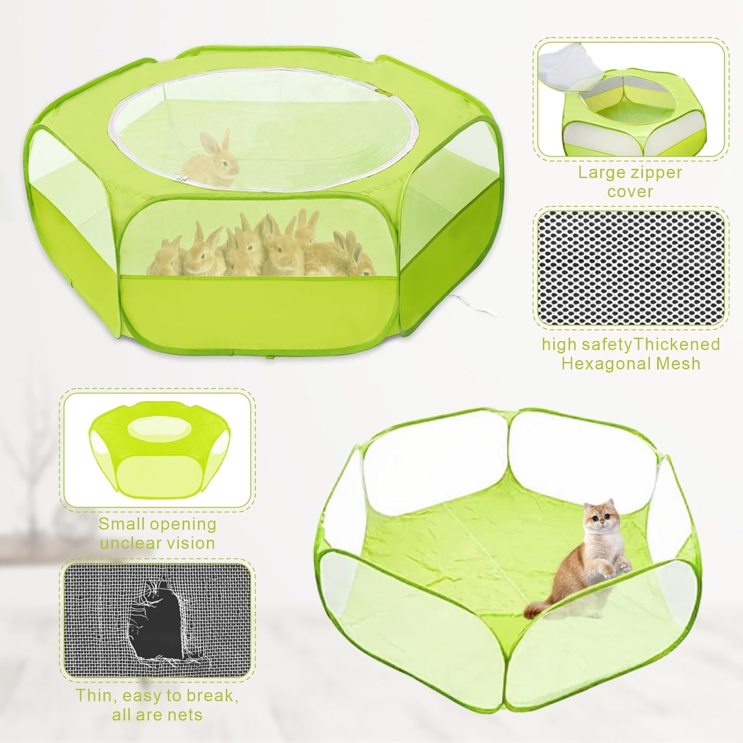 XIRGS Small Animal Playpen, Pet Playpen for Cat/Rabbit/Hamster/Guinea Pig/Bunny/Ferret/Kitten Toys Chick Brooder Box Cage Tent Pop up Play Pen with Cover, Portable Play Yard Indoor Outdoor Waterproof
