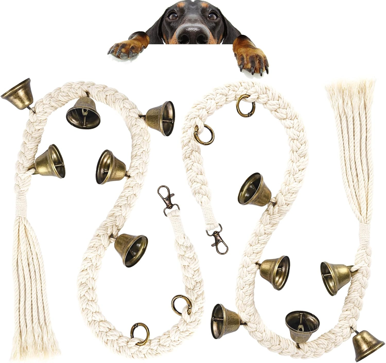 KLOGTSIND Dog Bell for Door Potty Training, Cotton Handwoven Dog Doorbell with 6 Extra Loud Bells for Dog Training, Adjustable Hanging Door Bell for Small Medium Large Dogs to Ring to Go Outside