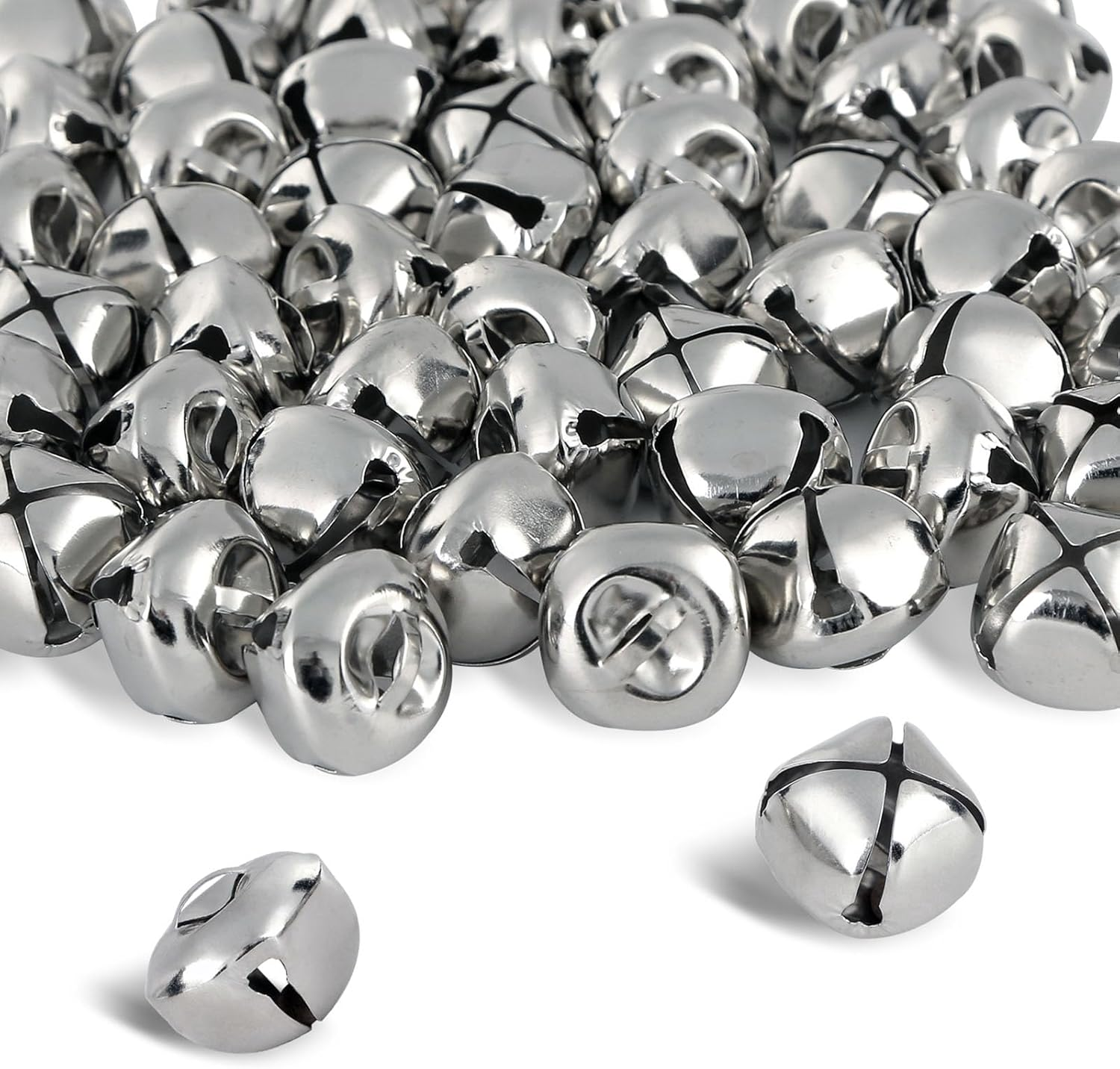 Bigotters Silver Jingle Bells 50 PCS 1 Inch Bulk Christmas DIY Bells for Crafts Gift Decorations
