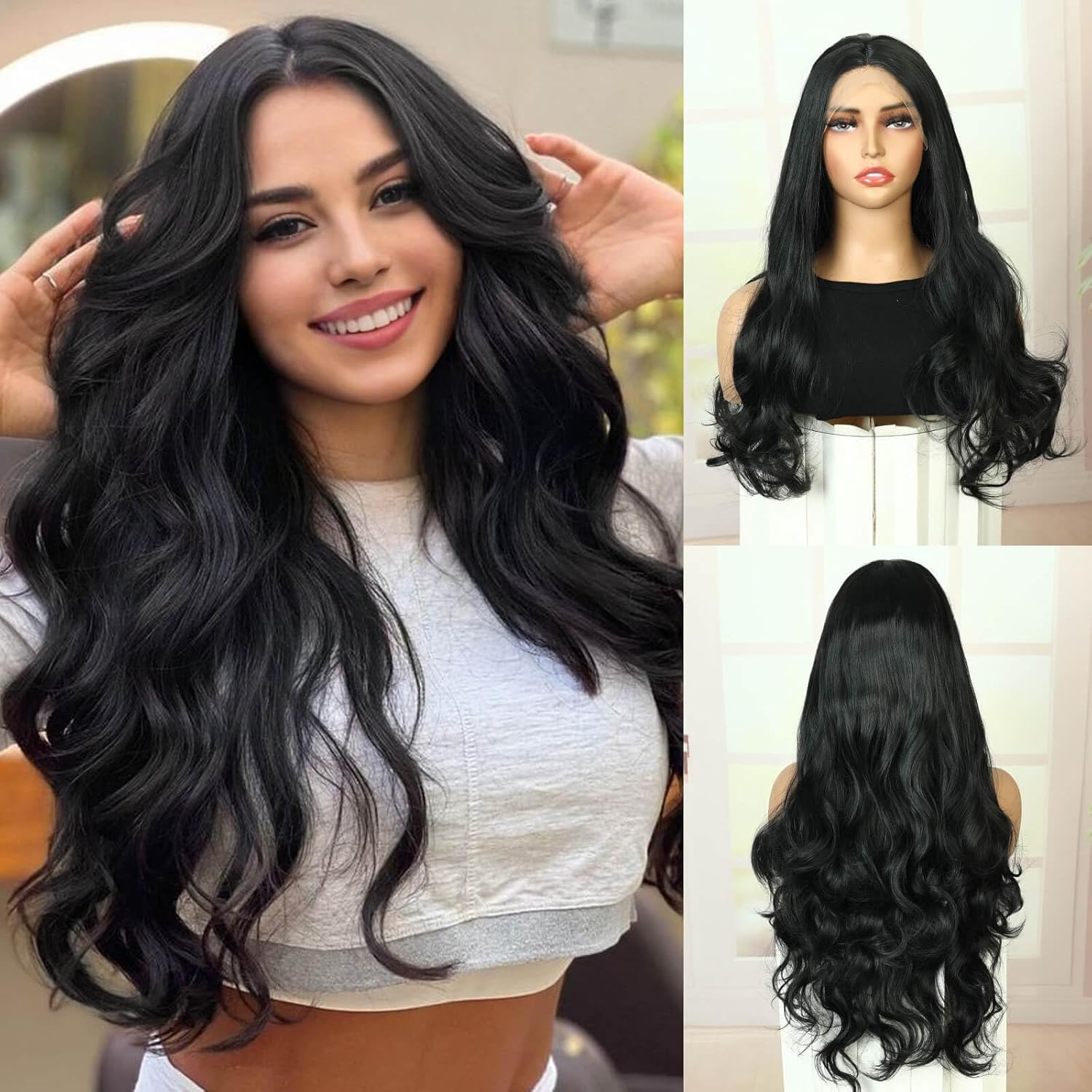 PHOCAS Deep Wave Headband Wig Ombre Blonde Headband Wig Long Curly Synthetic Headband Wig for Women Daily Use 23''/58Cm