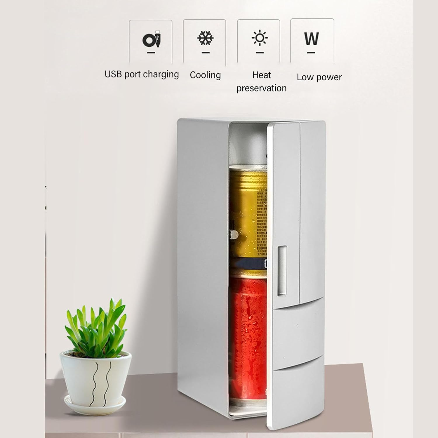 Mini Fridge, 2 Can Portable Refrigerator, 9 X 5 X 3.3Inch USB Freezer, Thermoelectric Cooler and Warmer Little Tiny Fridge for Bedroom, Cosmetics, Computer, Car image number 5