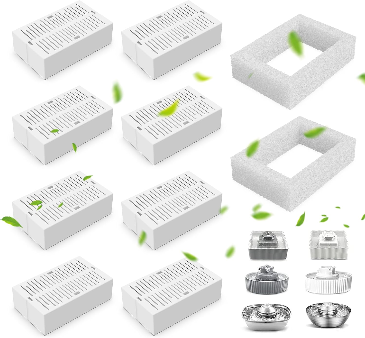 8 Pack Cat Fountain Filter Replacement, Triple Cupcake Cat Fountain Filters, 8 Pet Fountain Carbon Filters and 2 Foam Filters for Ceramic Cat Water Fountain