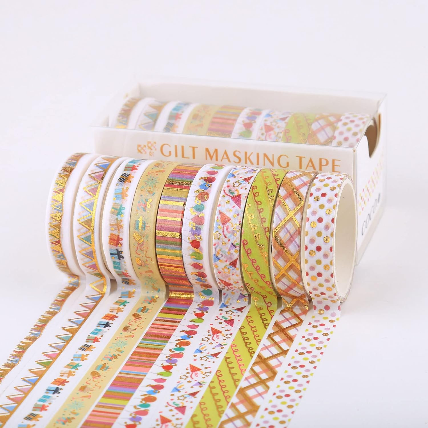 YUBBAEX 10 Rolls Sparkling Washi Tape Set 8Mm Skinny Gold Foil Decorative Masking Washi Tapes for Bullet Journal,Scrapbook, Planner, DIY Crafts (Party Elements) - Beauty image number 5