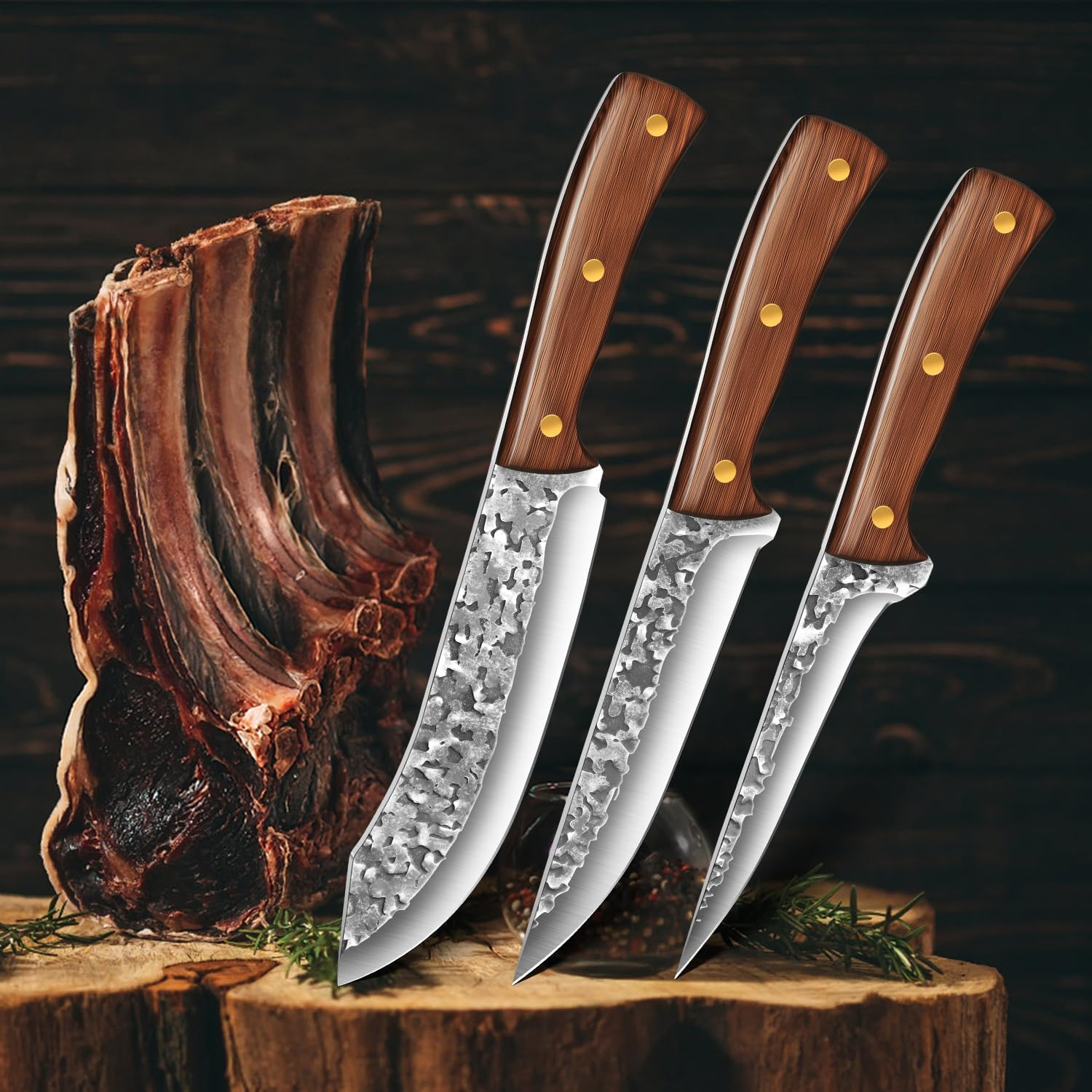 3 Piece Kitchen Knife Set Boning Knife Set &ndash; Razor Sharp Kitchen Knives Full Tang Butcher Knife Set,Boning Knife High Carbon Stainless Steel Cooking Knife Set, Gift Box image number 4