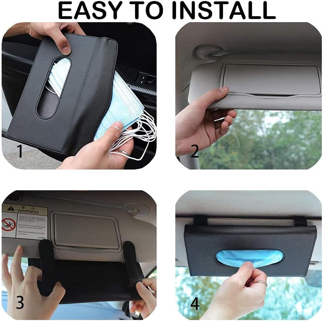 Car Visor Tissue Holder, Sun Visor Napkin Holder, Backseat Tissue Case, PU Leather Car Tissue Box Mask Holder for Car Visor (Black) image number 5