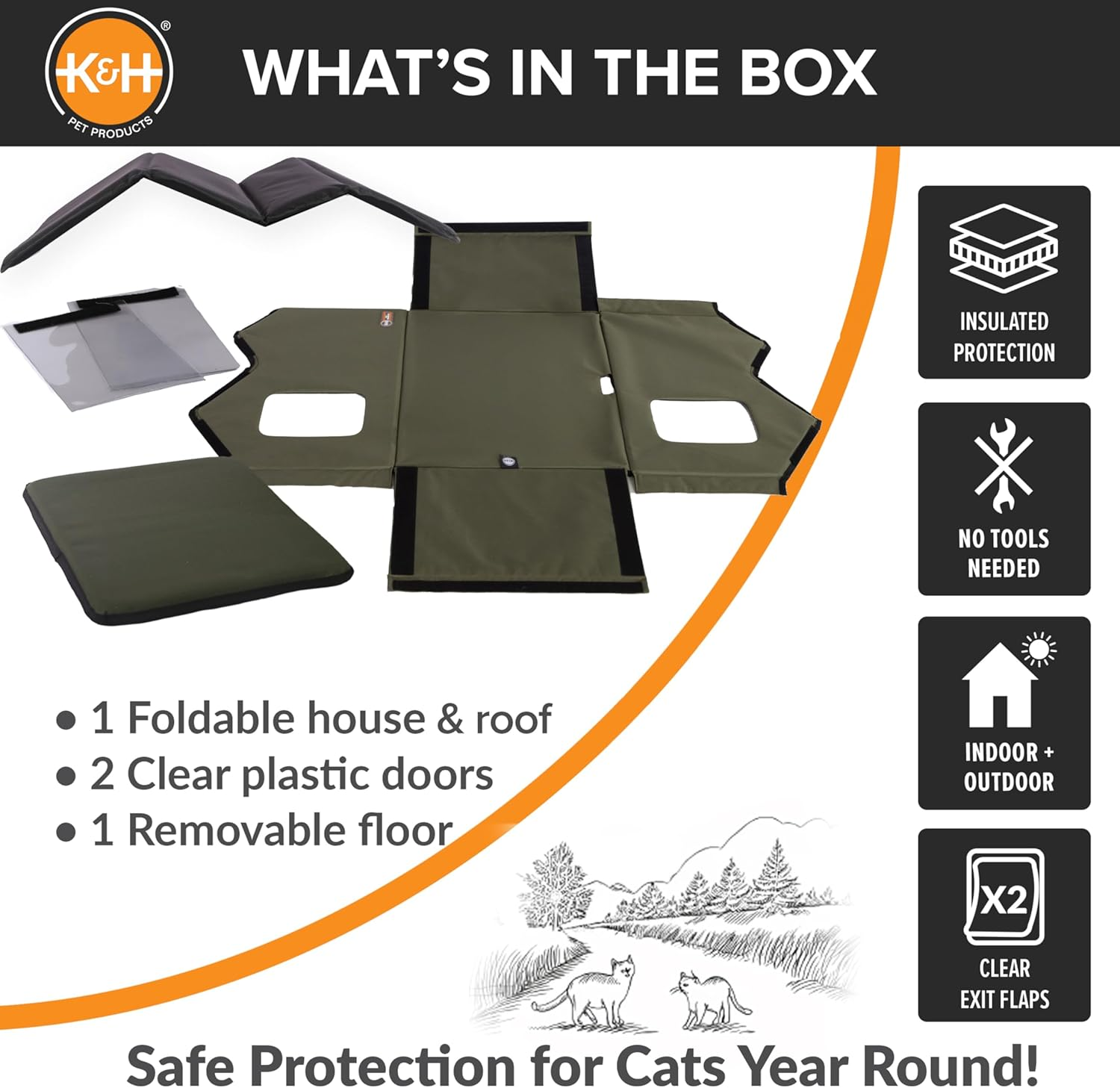 K&H Pet Products Outdoor Cat House Extra-Wide Unheated Olive 26.5 X 15.5 X 21.5 Inches image number 5