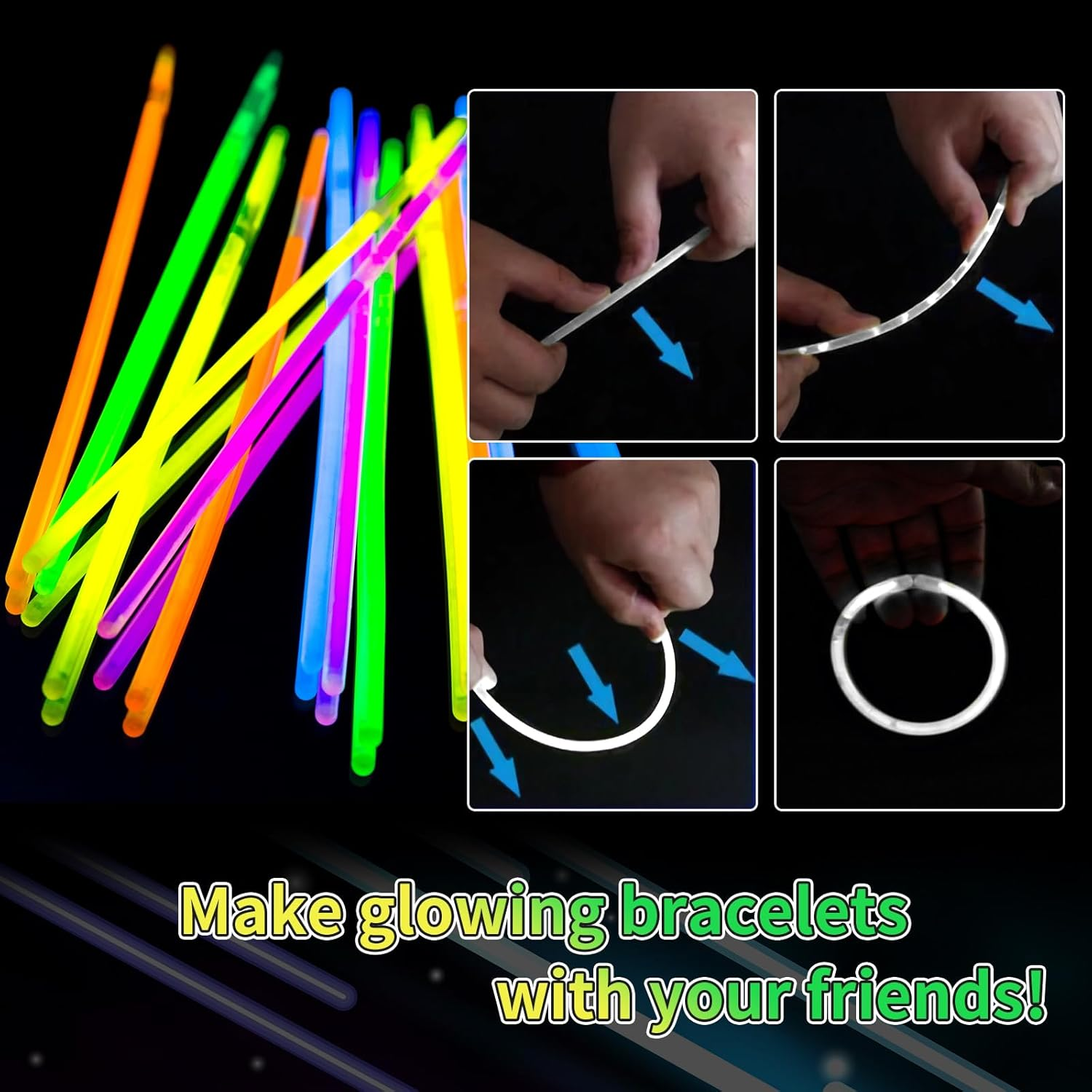 200 Pack 8&rdquo; Glow Sticks Bracelet Bulk Glow Sticks with 200 Connectors Neon Glow in the Dark Party Supplies for Christmas Holiday Decoration Party Carnival (Colorful) image number 2