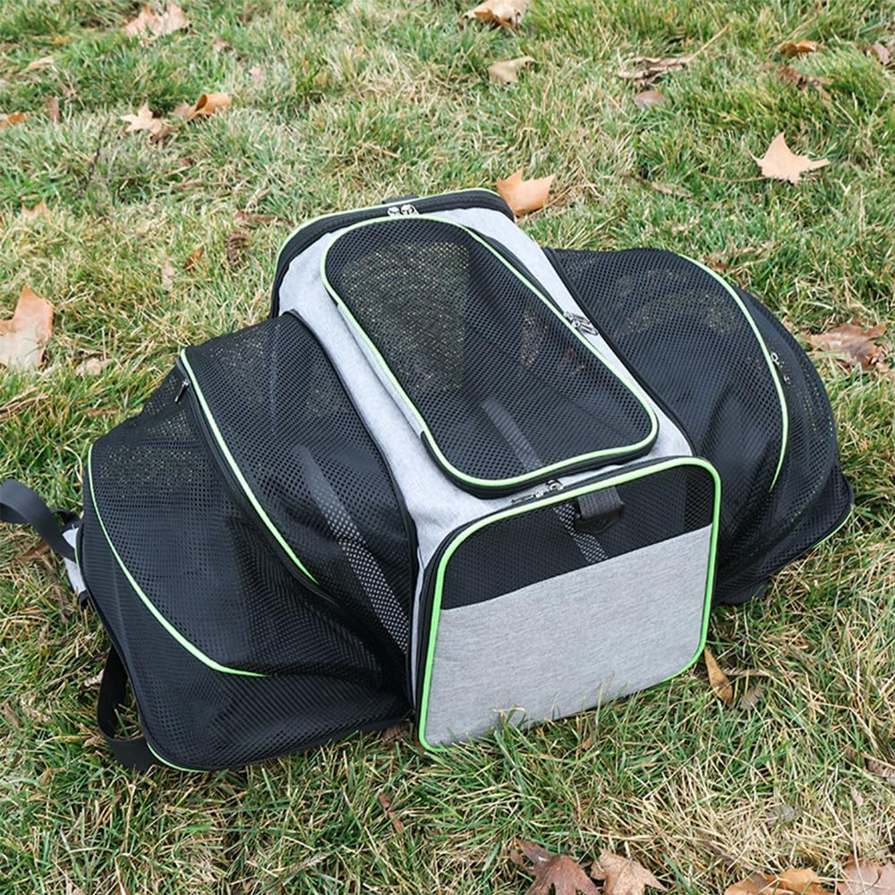 Expandable Pet Carrier, Hand-Held Foldable with Mesh Pocket, Large Capacity Pet Travel Bag with Fleece Pad, Suitable for Kittens, Rabbits, Puppies and Small Animals. (Gray Green) image number 1