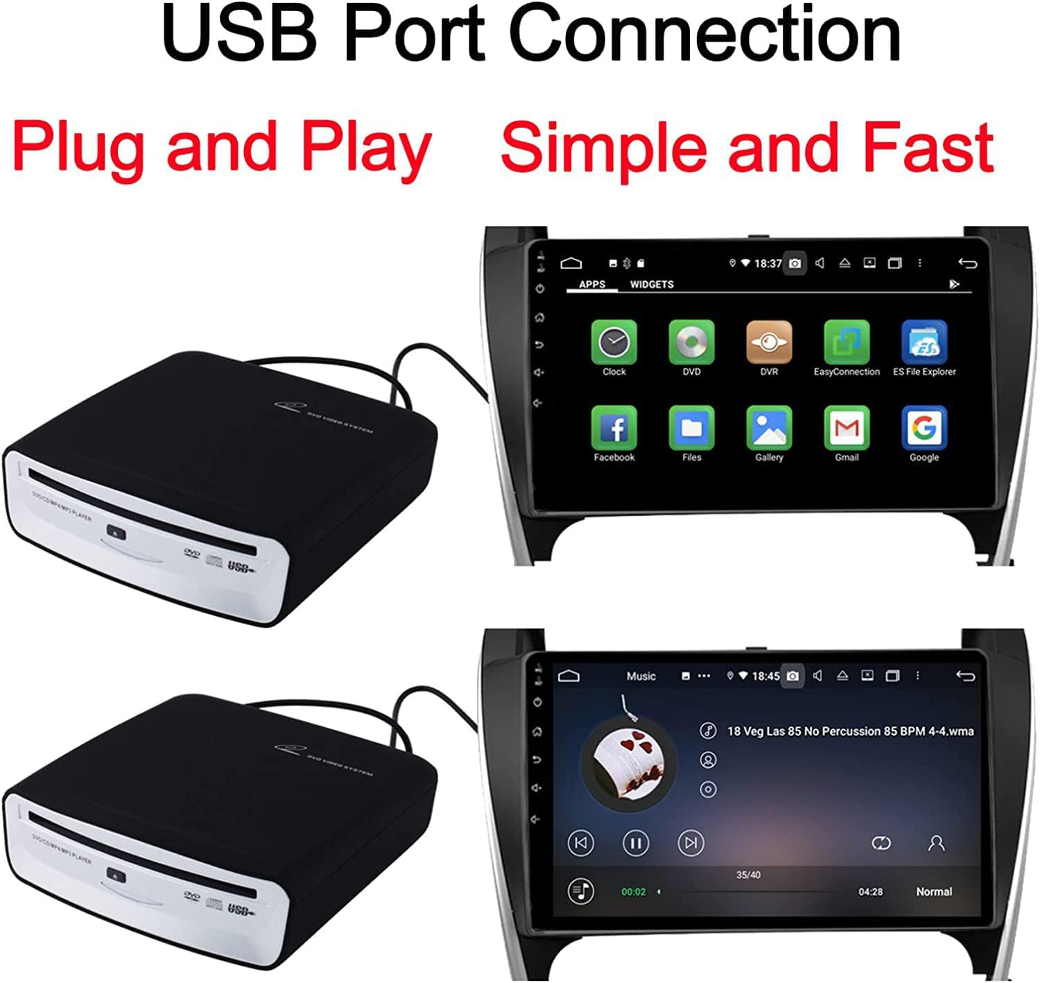 USB External Car Universal Connection Portable CD Player for Car Android Navigation/Tv/Laptops Desktops with USB Port Plug and Play (Android Version 4.4 and Above) image number 4