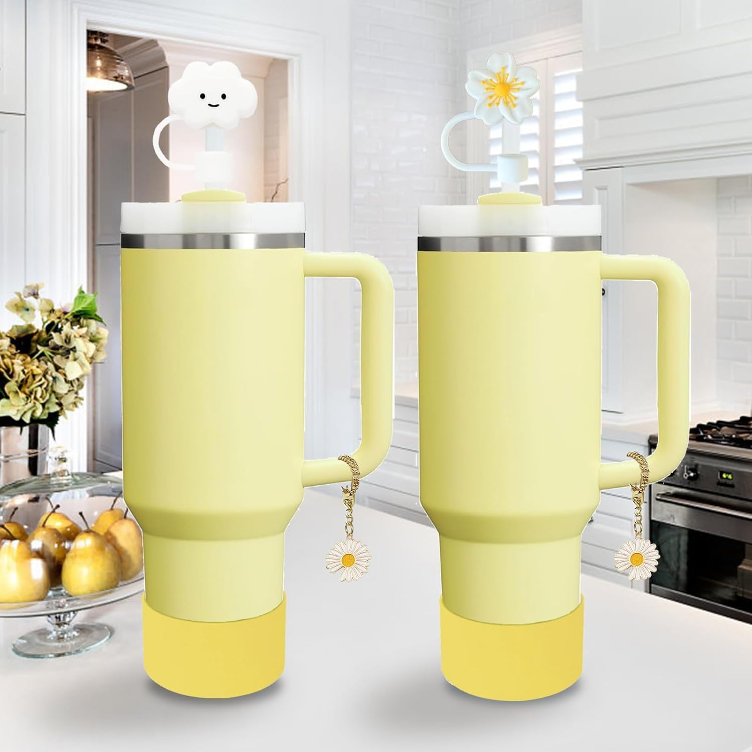 XIANGYUAN Stanley Cup Accessories Set,Including 2 Pcs 0.4In Straw Cover, 1 Silicone Spill-Proof Stopper Set of 3, 1 Cute Flower Handle Charm, 1 Silicone Boot Fits Stanley 40&30 Oz Tumbler image number 3