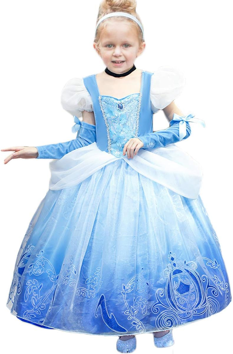 Fancy Cinderella Belle Costume Girl Princess Dress up Ball Gown Halloween Party Cosplay 2-13T
