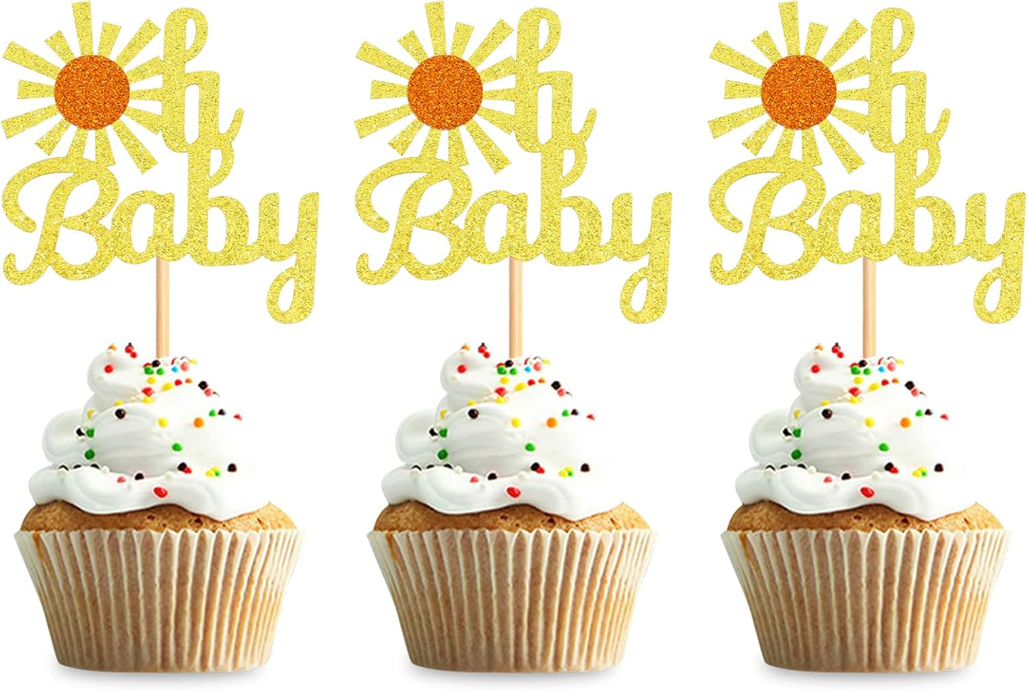 24 Pack Oh Baby Sunshine Cupcake Toppers Sunshine Cupcake Picks for Wedding Baby Shower Birthday Party Decorations Gold