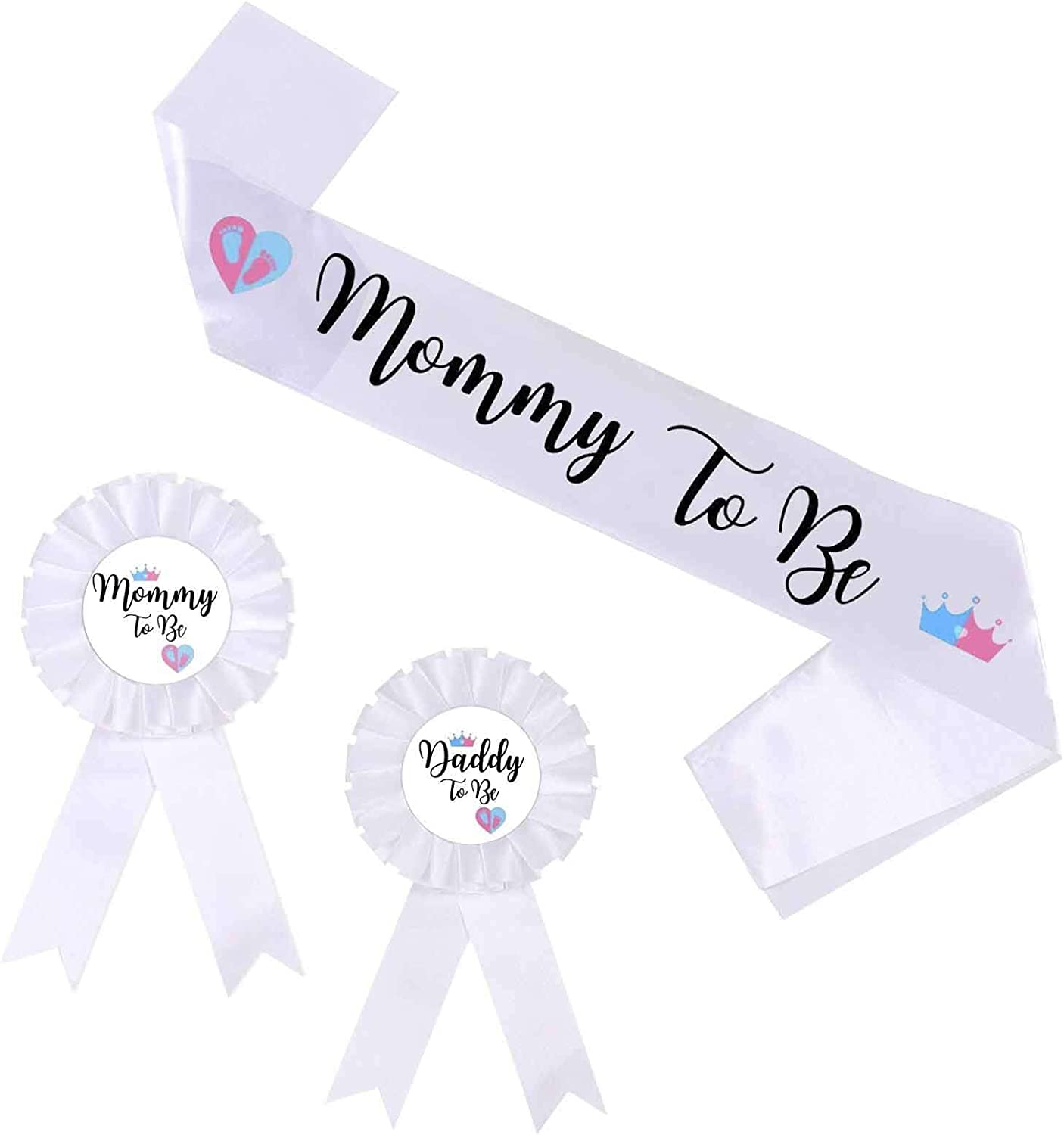 HAPPYLAND Gender Reveal Decorations Sash and Tinplate Badge Mommy to Be and Daddy to Be Baby Shower image number 6