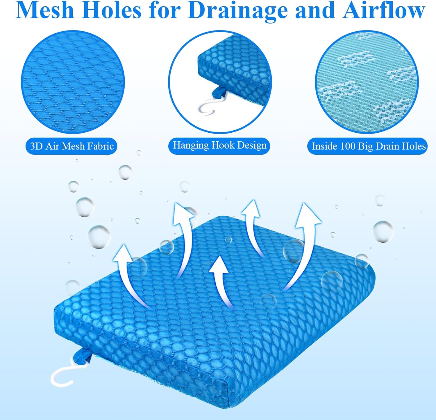 Anycosy Shower Seat Cushion Waterproof Sauna Seat Cushion Bathtub Cushion for Sauna,Slip-Resistant 3D Foam Mesh Bathtub Chair Pad with Hook,Quick Drying Shower Seat Mat for Elderly (Blue, Medium) image number 1