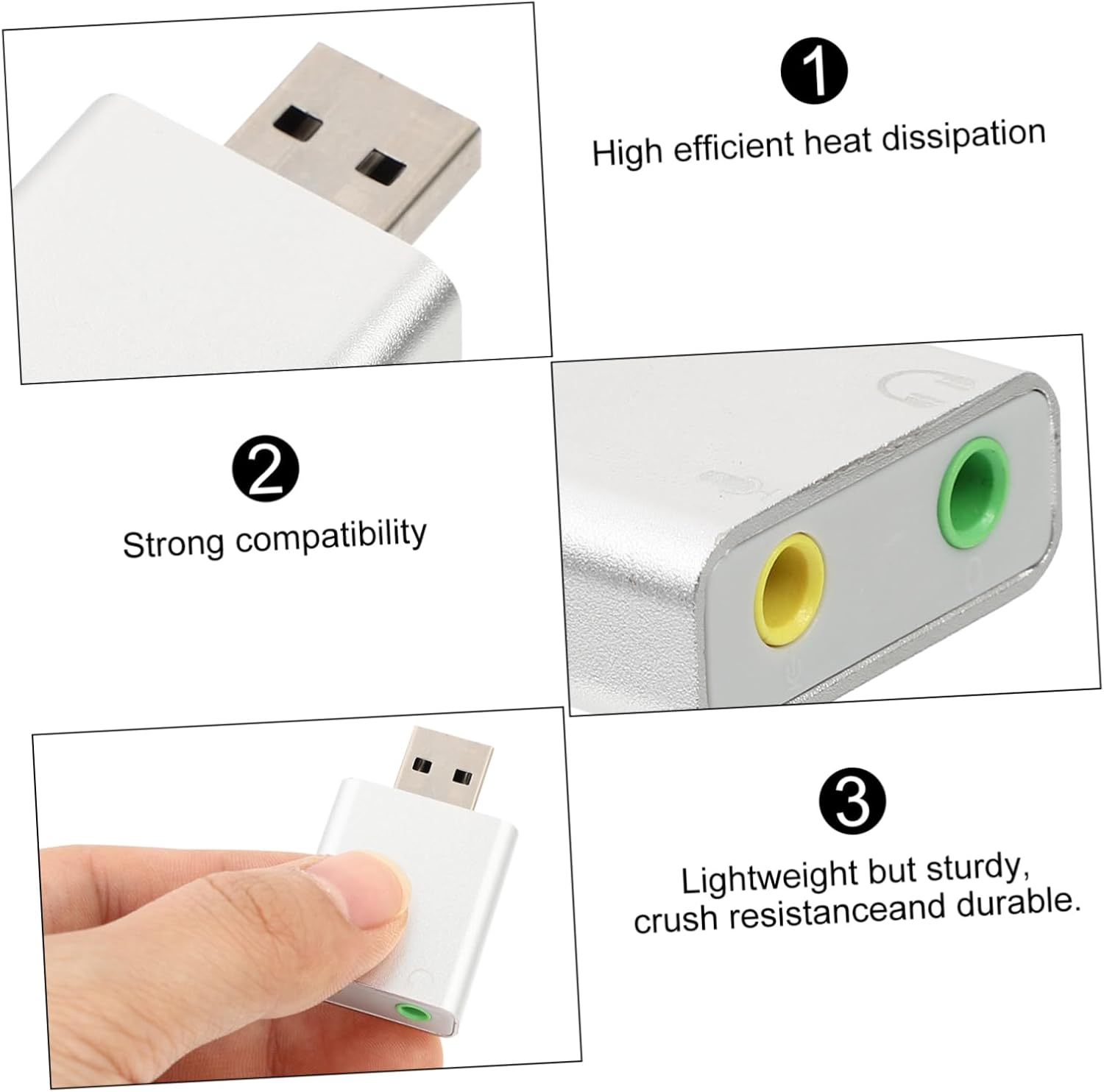 Aluminum USB External Stereo Sound Adapter for Laptop Compatible Headphones and Microphones for Home Studio Online Streaming image number 5