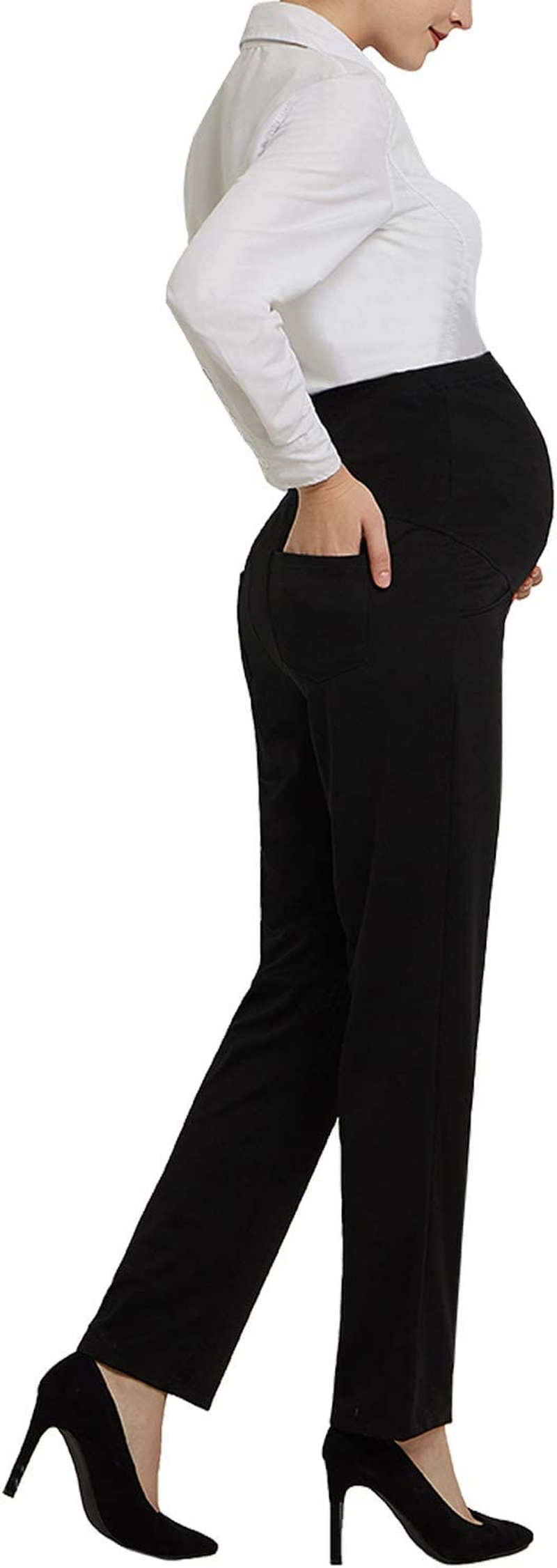 Maternity Dress Pants Flattering Work Long Pants Stretch Slim Fitted Maternity Clothes Trousers Black L image number 3