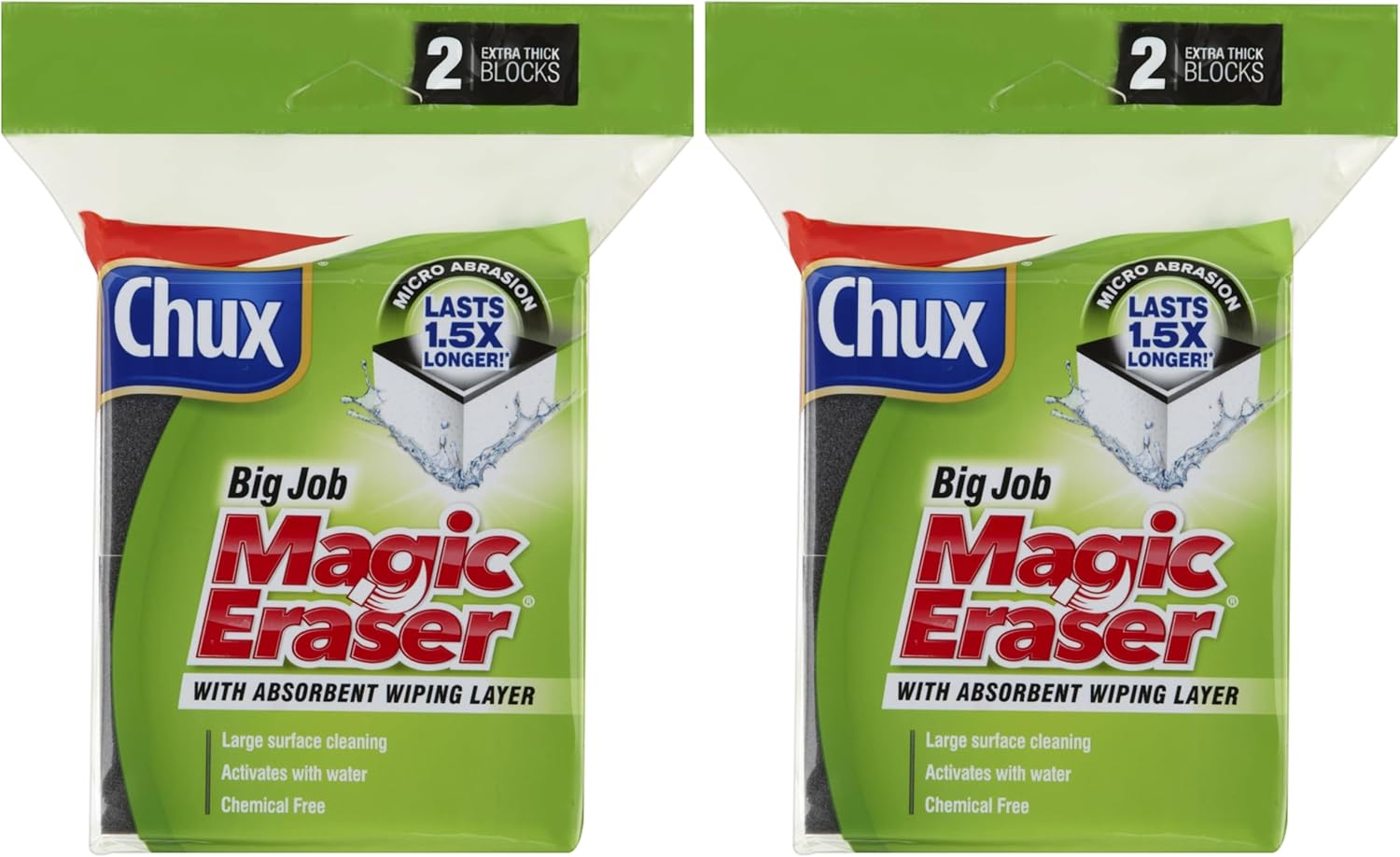 Chux Magic Eraser Big Job, Extra Thick Cleaning Pad with Absorbent Wiping Layer, 2 Count