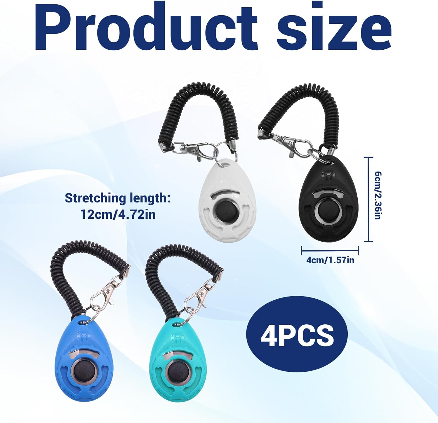 Dog Clicker, 4 Pcs Dog Training Clicker, Dog Buttons, Pet Training Clicker with Wrist Strap, Pet Behaviora Training Tools for Puppy, Cats, Birds, Hamsters, for Pet Lovers (Black&White&Blue&Lake Blue) image number 5