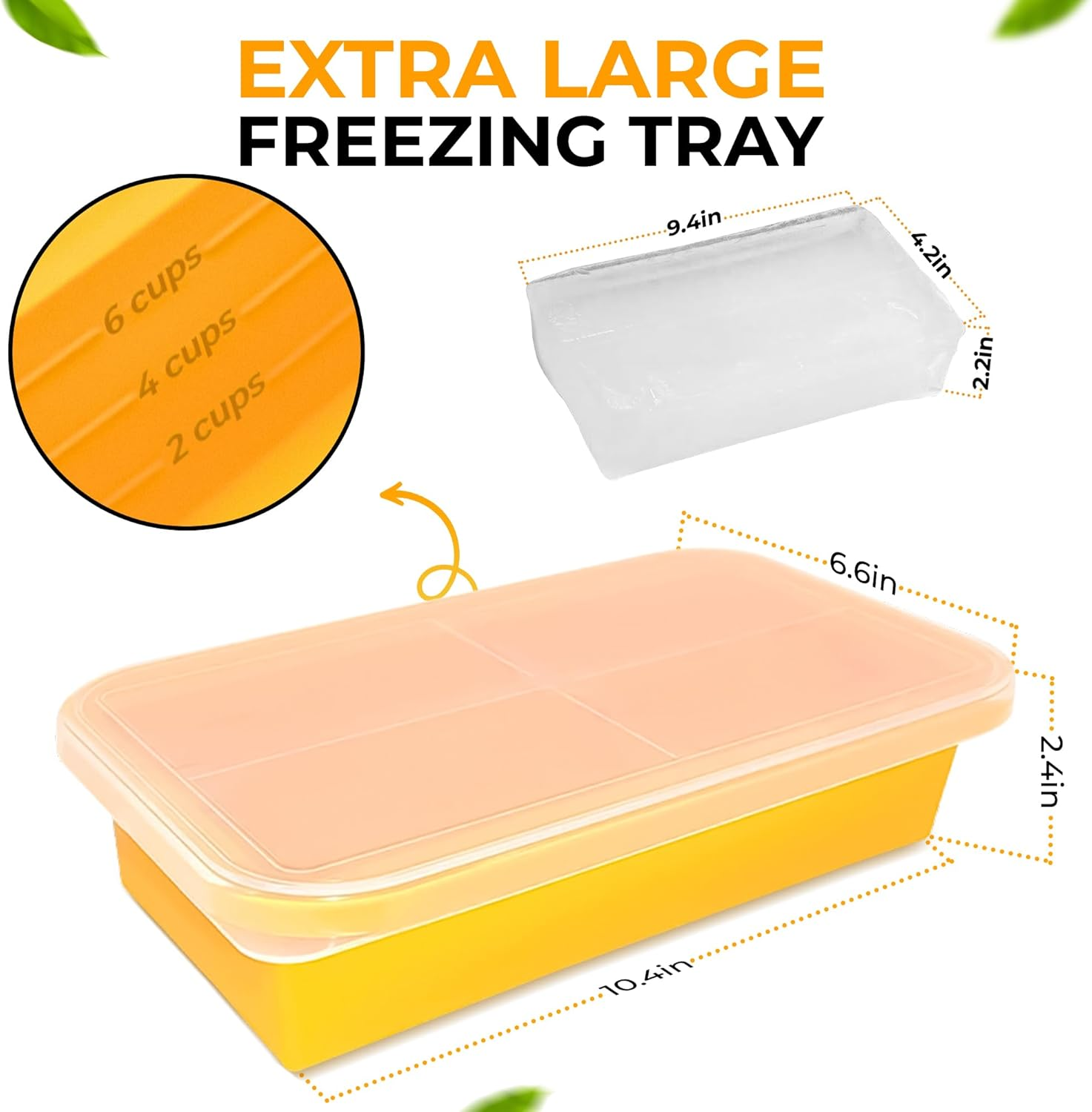 (2 Pack) Large Silicone Freezer Containers for Soup, Pasta Sauce, Leftovers, Broth & More - 6 Cup Reusable BPA Free Non Plastic Food Storage Freezing Ice Trays with Lids & Measurement Lines image number 4