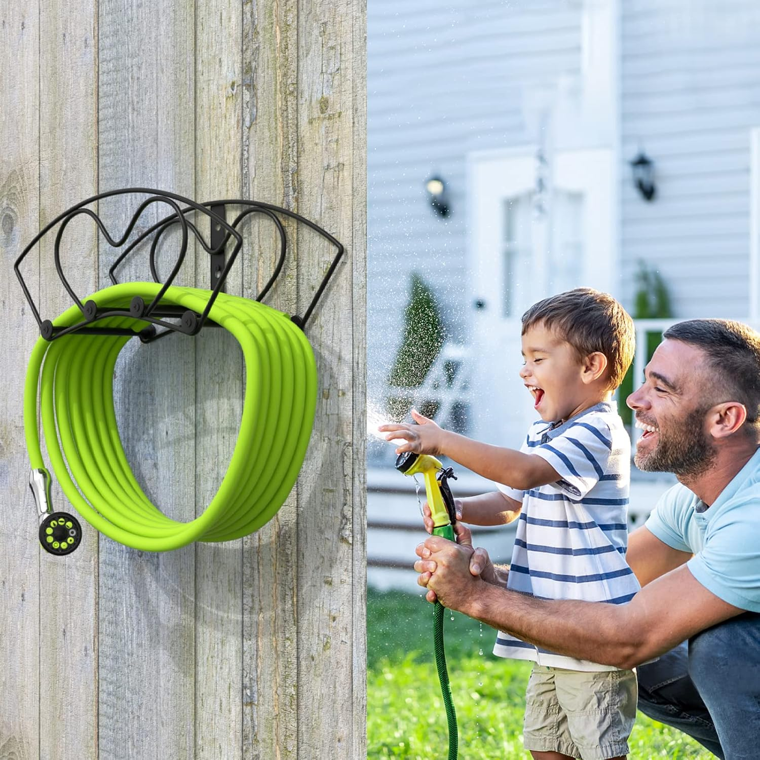 Hose Holder Wall Mount, Heavy Duty Garden Hose Reel Holder, Solid Metal Hose Hanger Holds up to 150Ft, Garden Hose Storage Hose Reel for Outside, Black image number 2