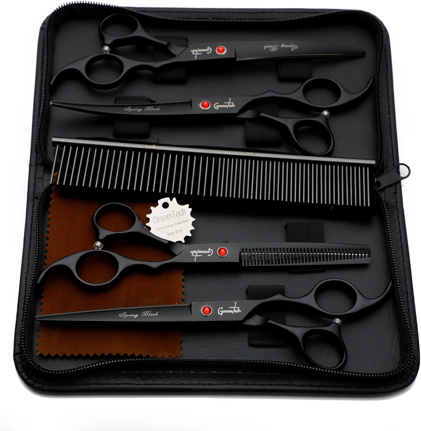 Spring Black Pet Grooming Scissors Kit, Set of 4 with Comb image number 4