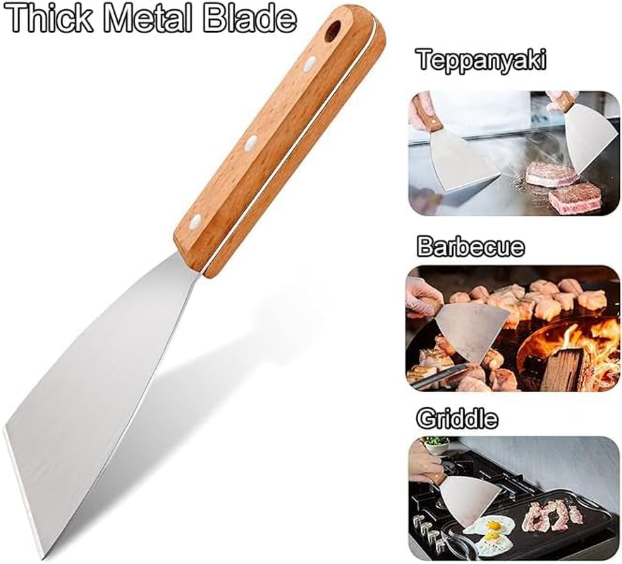 2Pcsstainless Steel Grill Scraper Tool, Suitable for Flat Top Teppanyaki Barbecue, Multifunctional Scraper, Suitable for Home Baking and Cooking of Pancakes, Pizzas, Beveled Edges
