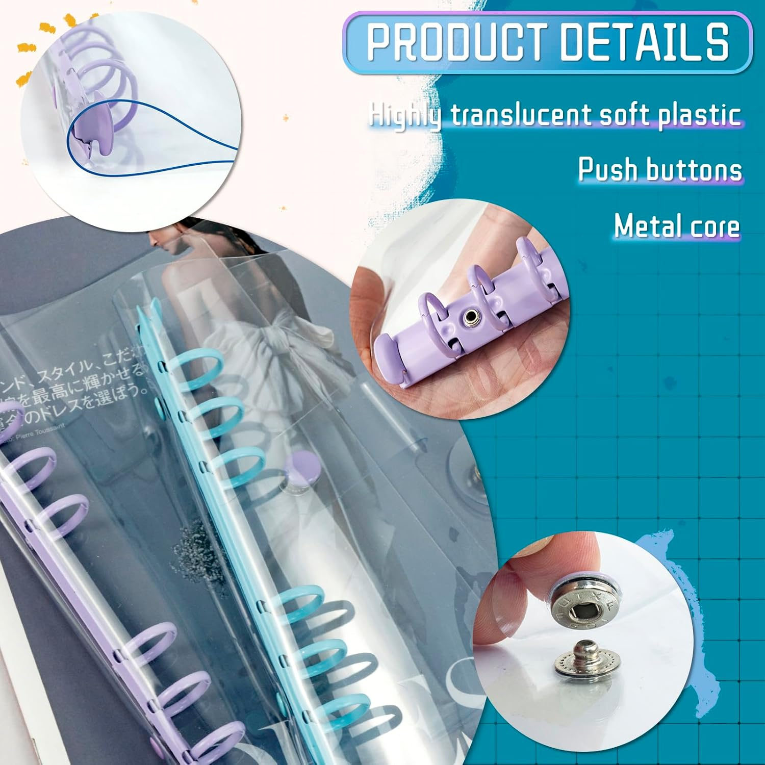 2 Pcs Clear A6 Notebook Binders 6 Ring Soft PVC Budget Binders Transparent A6 Planner Binder round Ring Binder Cover for Refillable Notebook School, Meeting, Office (Blue and Purple)