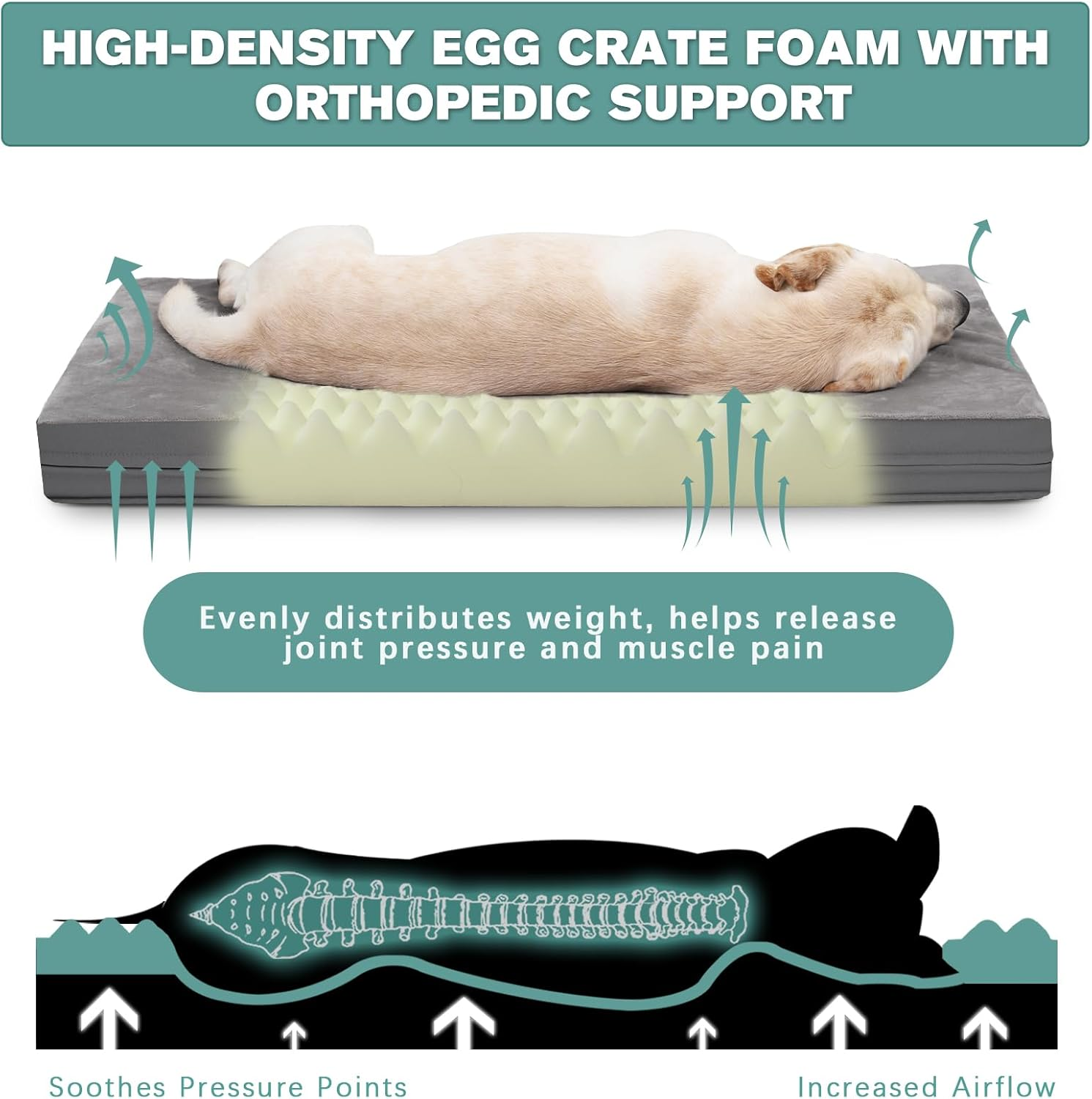 Dog Bed Mat, 47 * 29 * 3.5 Inch Pad for Medium Large Dogs with Removable Washable Cover, Waterproof Anti-Slip Orthopedic Sleeping Pad, Soft Surface and Multiple Sizes image number 3