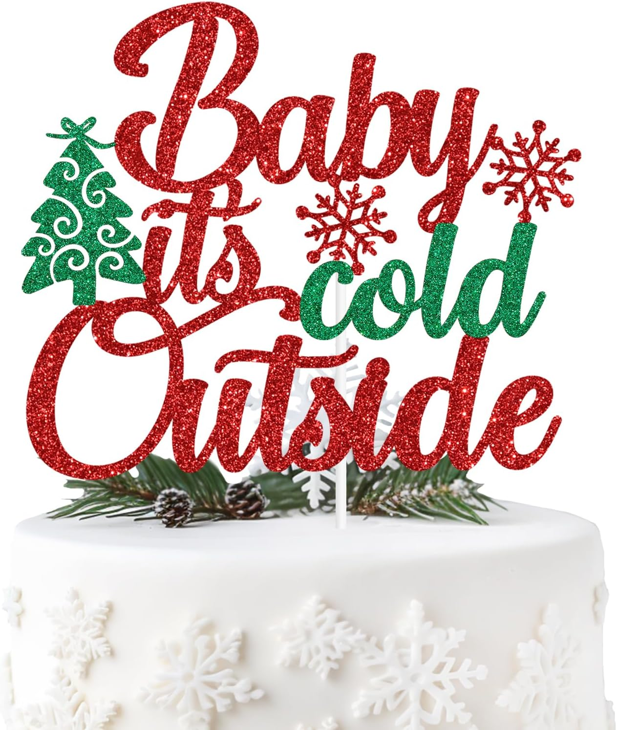 Red Glitter Baby It'S Cold outside Cake Topper, a Little Snowflake Is on the Way/Oh Deer He Is Almost Here, Winter Christmas Themed Baby Shower Party Decorations Supplies image number 3