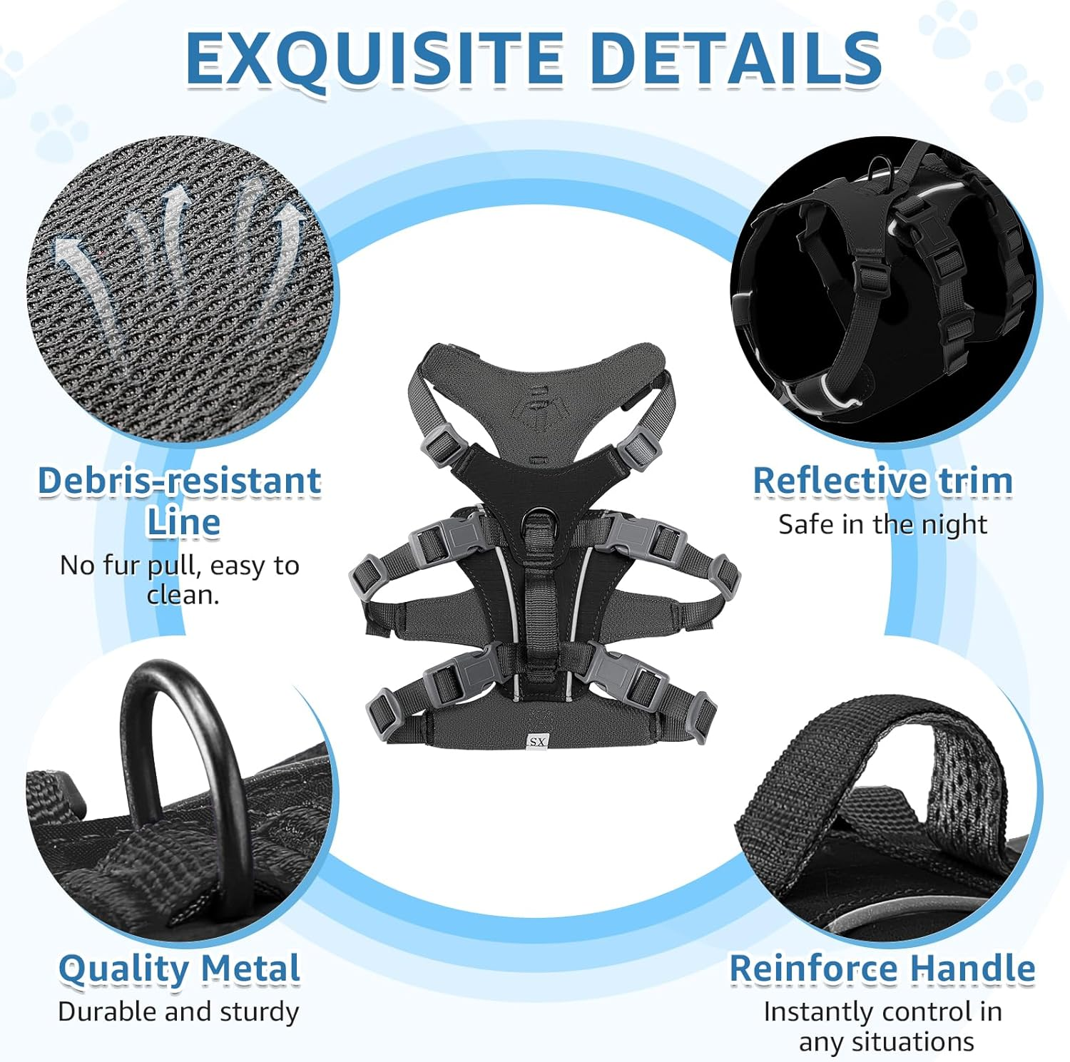 Slowton No Pull Dog Harness - Lightweight Escape Proof Dog Harness with Padded Lift Handle, Adjustable Full Body Reflective Dog Vest Harness for Small Medium Large Dogs Easy Walking, Training, Hiking image number 6