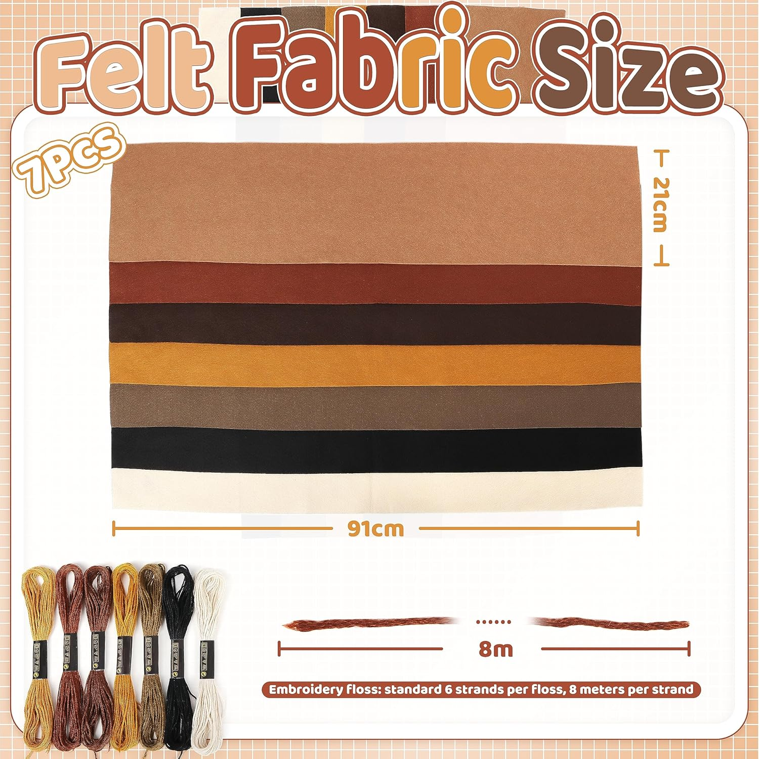 ZAIONE Brown Soft Felt Fabric Sheets: 7 Rolls 8''X35'' Felt Sheets Assorted Thick Felt Fabric Roll for DIY Crafts image number 4