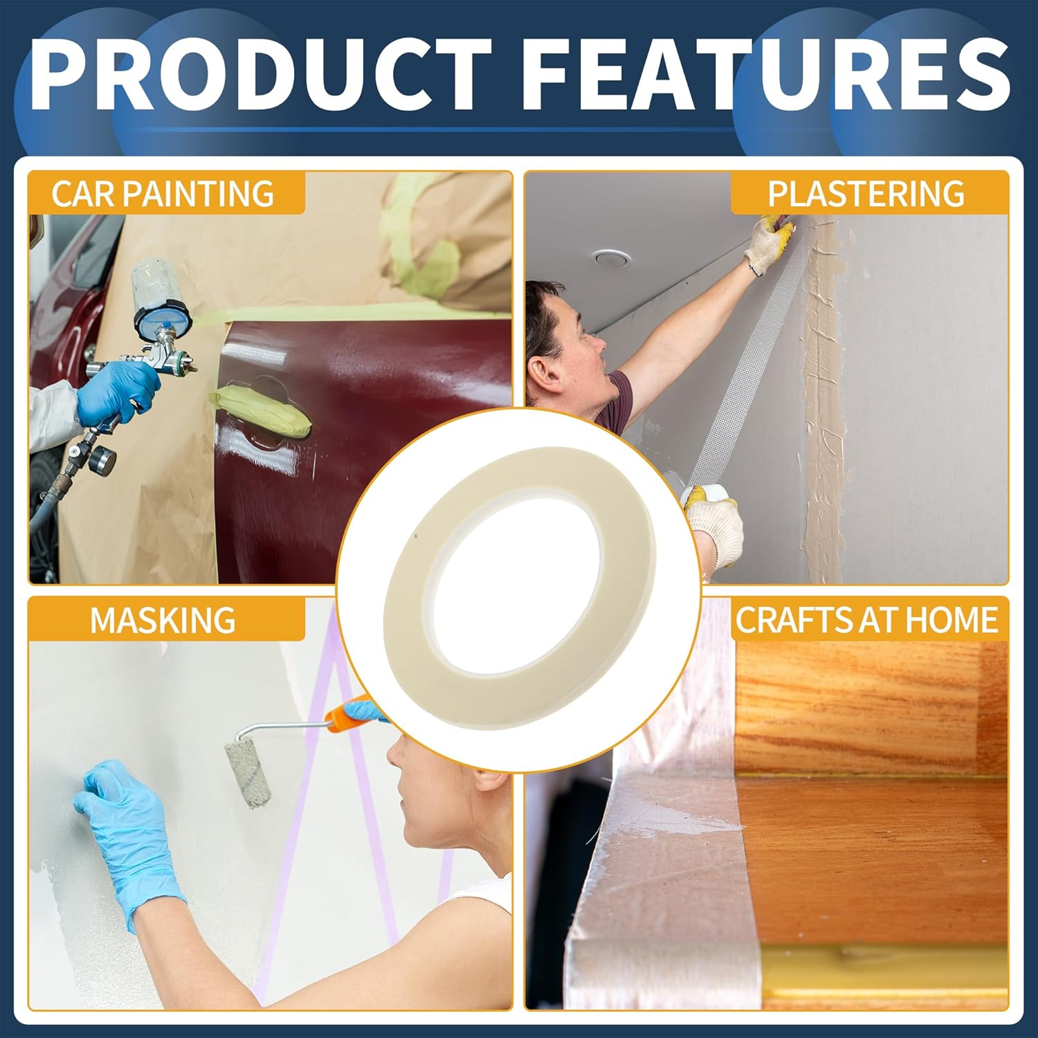 X AUTOHAUX Masking Tape, 0.2 Inches X 32.8 Yards DIY Car Auto Paint Painters Tape White, 1 Pc image number 3