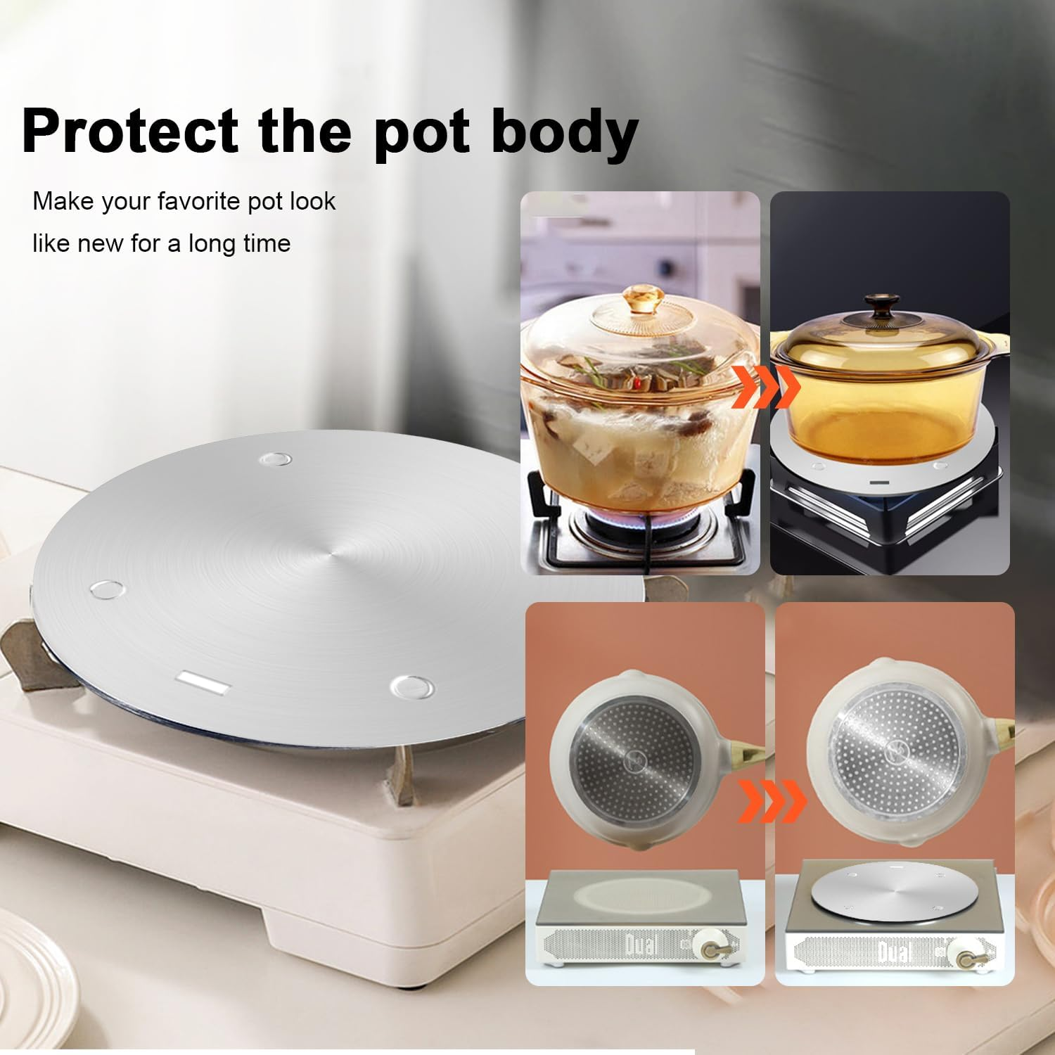 Qianqiao 5.5Inch Heat Diffuser Plate, Stainless Steel Induction Adapter Heat Diffuser Plate, Removable Handle，Coffee Milk Cookware Induction Hob Heat Cooking Diffuser image number 6