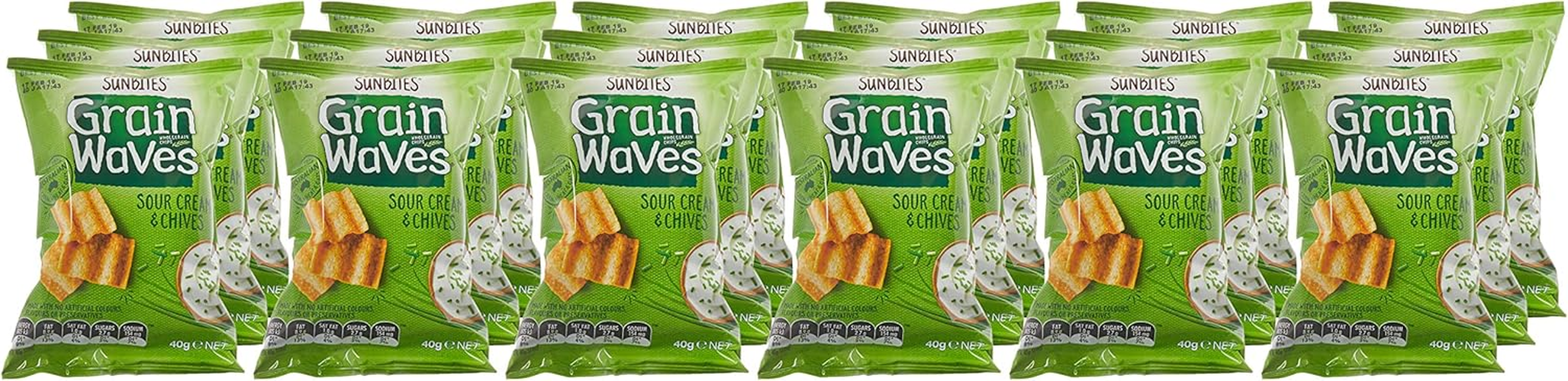Sunbites Grain Waves Sour Cream and Chives Crackers, 18 X 40 Grams image number 4