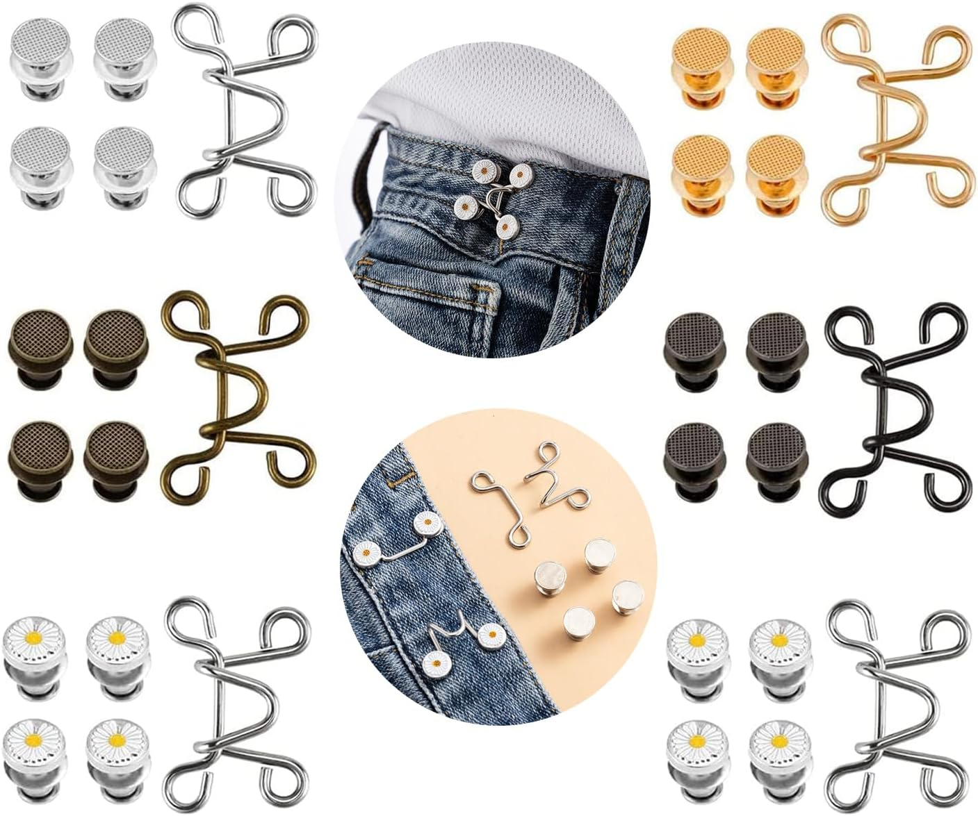 6 Sets Adjustable Waist Buckle Extender Set, Jean Button Pins Extender,Jean No Sewing Required Pants Clips,Clips