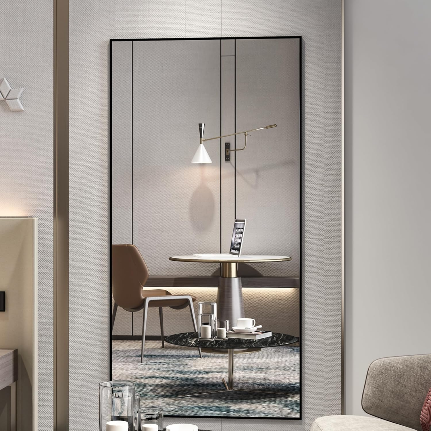 CASSILANDO Oversized Full Length Mirror, 180 * 80Cm Extra Large Floor Standing Mirror with Aluminum Alloy Frame for Bedroom image number 4