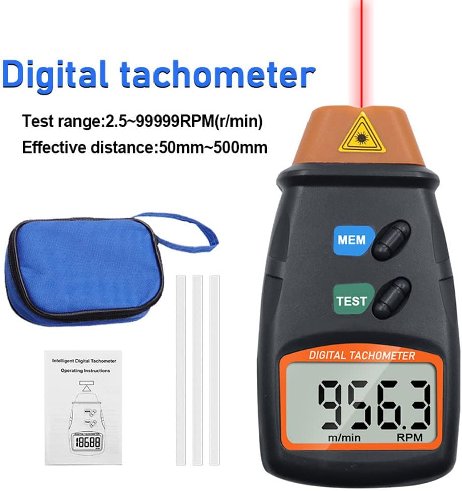 Tachometer, Eacam Handheld Digital Tachometer, 2.5-99999RPM Non-Contact Laser Rotation Speed Meter with Cloth Bag for Motors Fans Washing Machine Automobiles image number 4