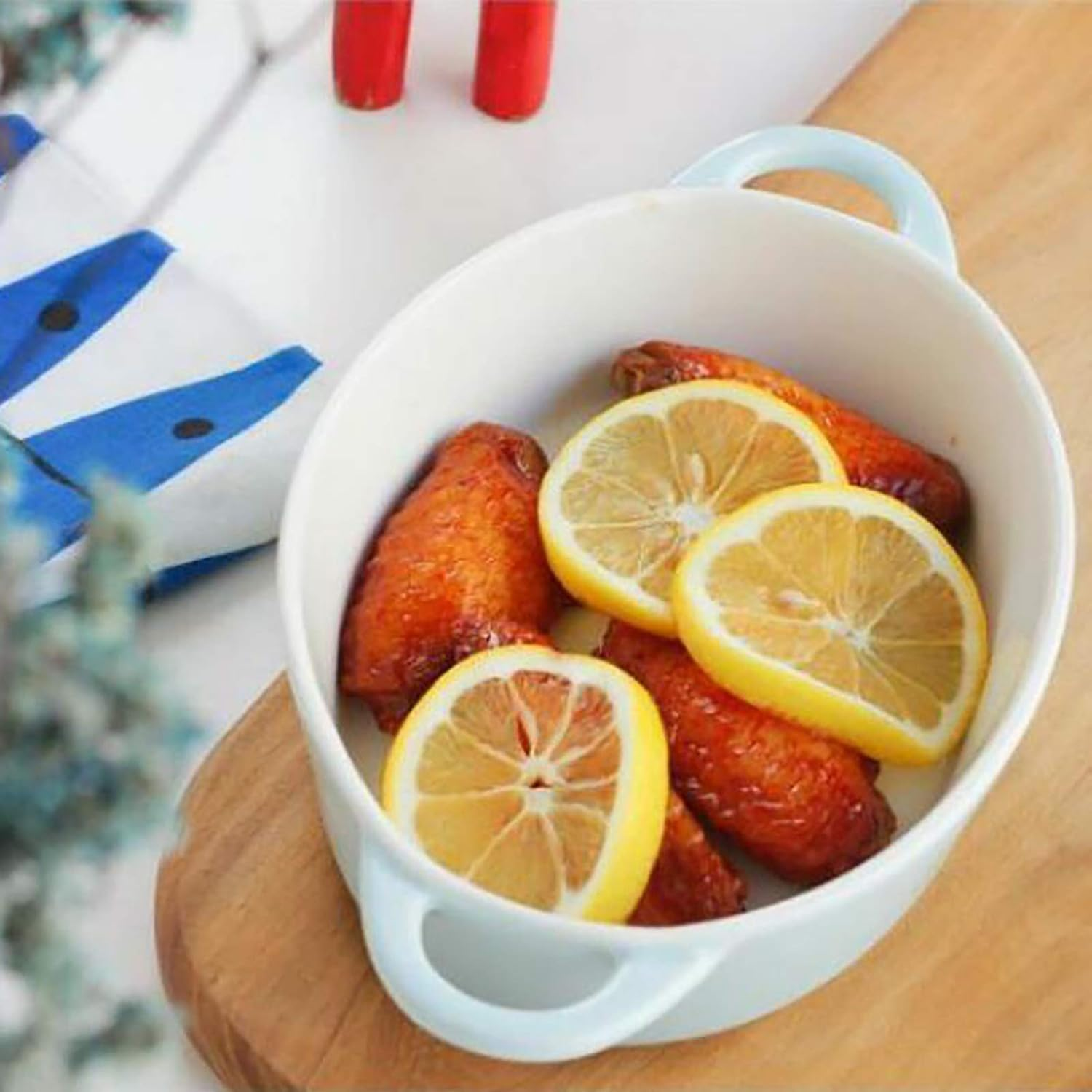 Foraineam 6 Colors Oval Porcelain Ramekins 10 Oz Oven Safe Creme Brulee Souffle Baking Ramekin Dishes Bowl with Double Handles image number 4