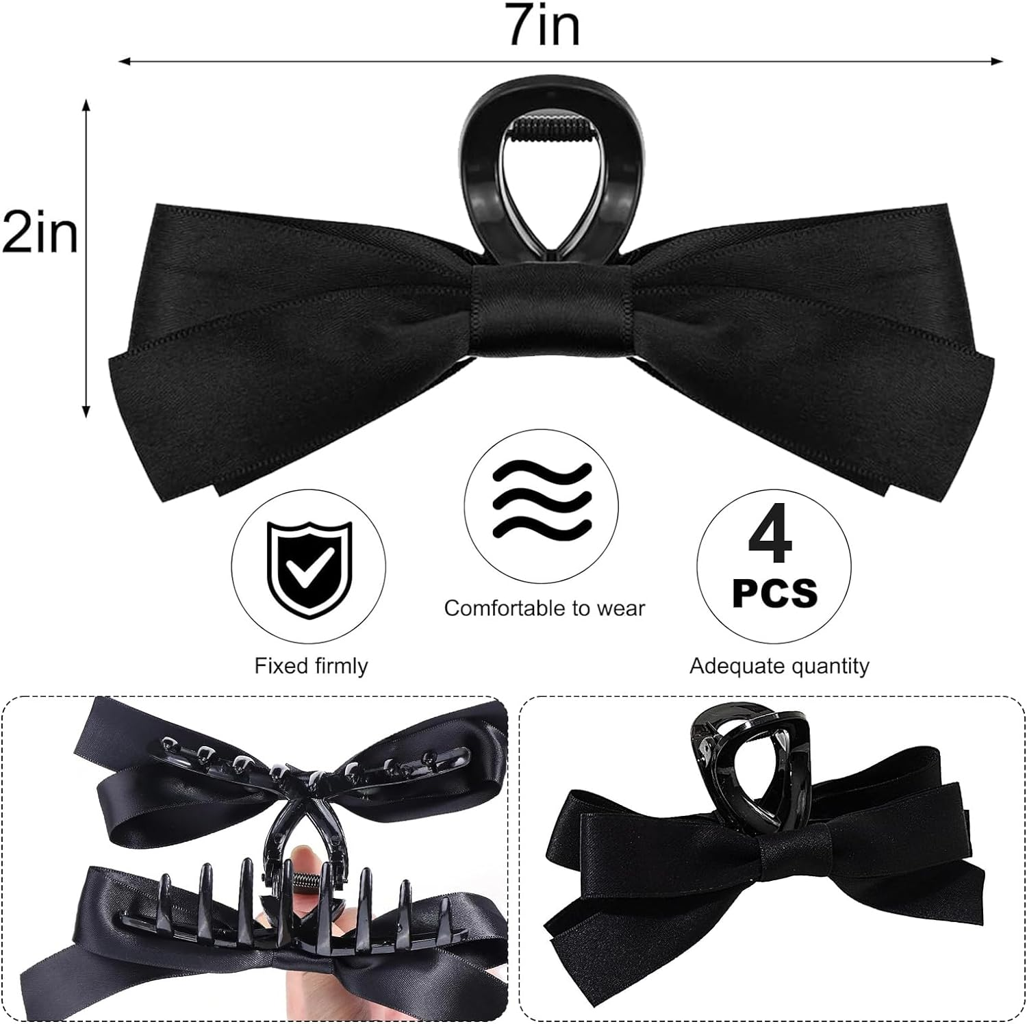 4 Pcs Bow Claw Clip for Women, Non Slip Big Bows Hair Clips Barrette for Thick Hair, Four Colors Meet Daily Clothing Matching, Suitable for All Kinds of Festivals image number 4
