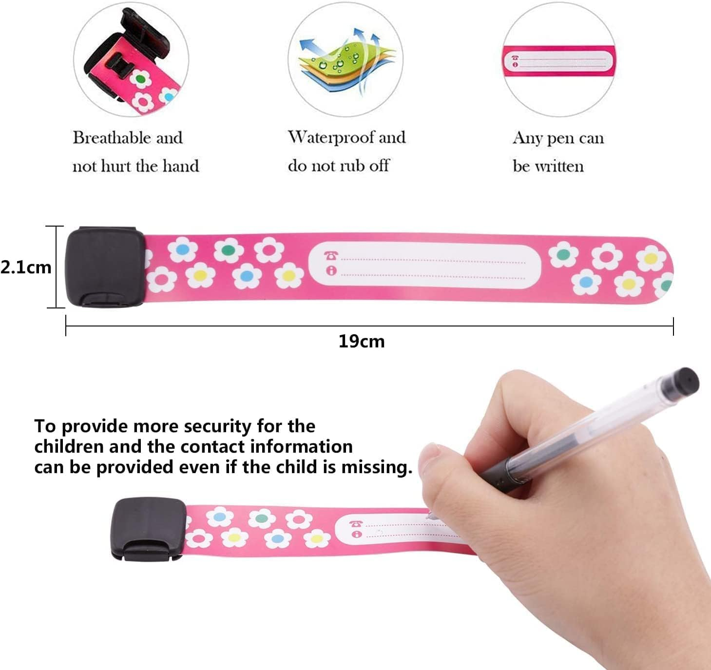 Children Safety ID Wristband Reusable Identification Waterproof ID Band Safety Wristband,Id Safety Wristbands Infobands Bracelets,Suitable for Boys and Girls(Set of 12) image number 1