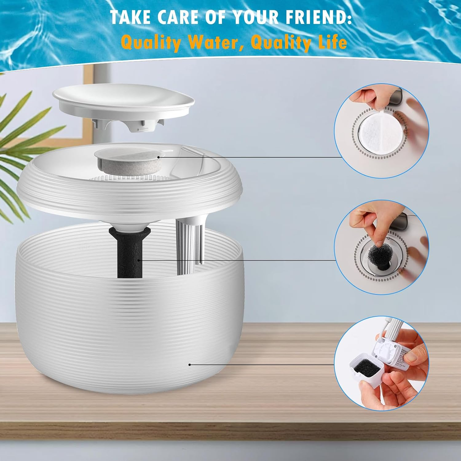 12 Pack Cat Water Fountain Filters Replacement for Nugget and Feelneedy Pet Water Dispenser, Triple Filtration System with Activated Charcoal and Ion Exchange Resin, Including 18 Pre-Filter Sponges image number 1