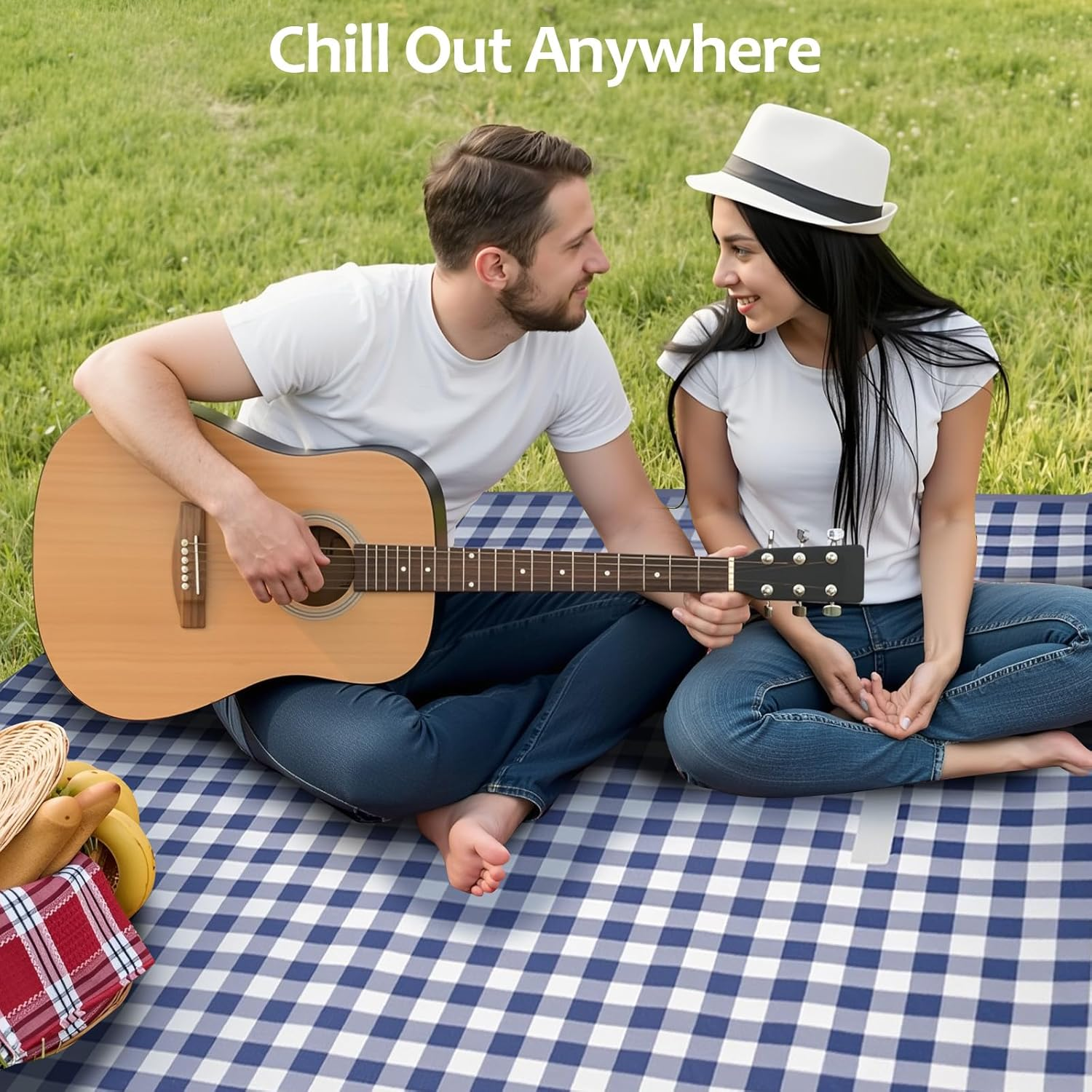 Waterproof Picnic Blankets, 150X200Cm Picnic Mat Outdoor Portable Travel Camping Striped Blue and Green image number 1