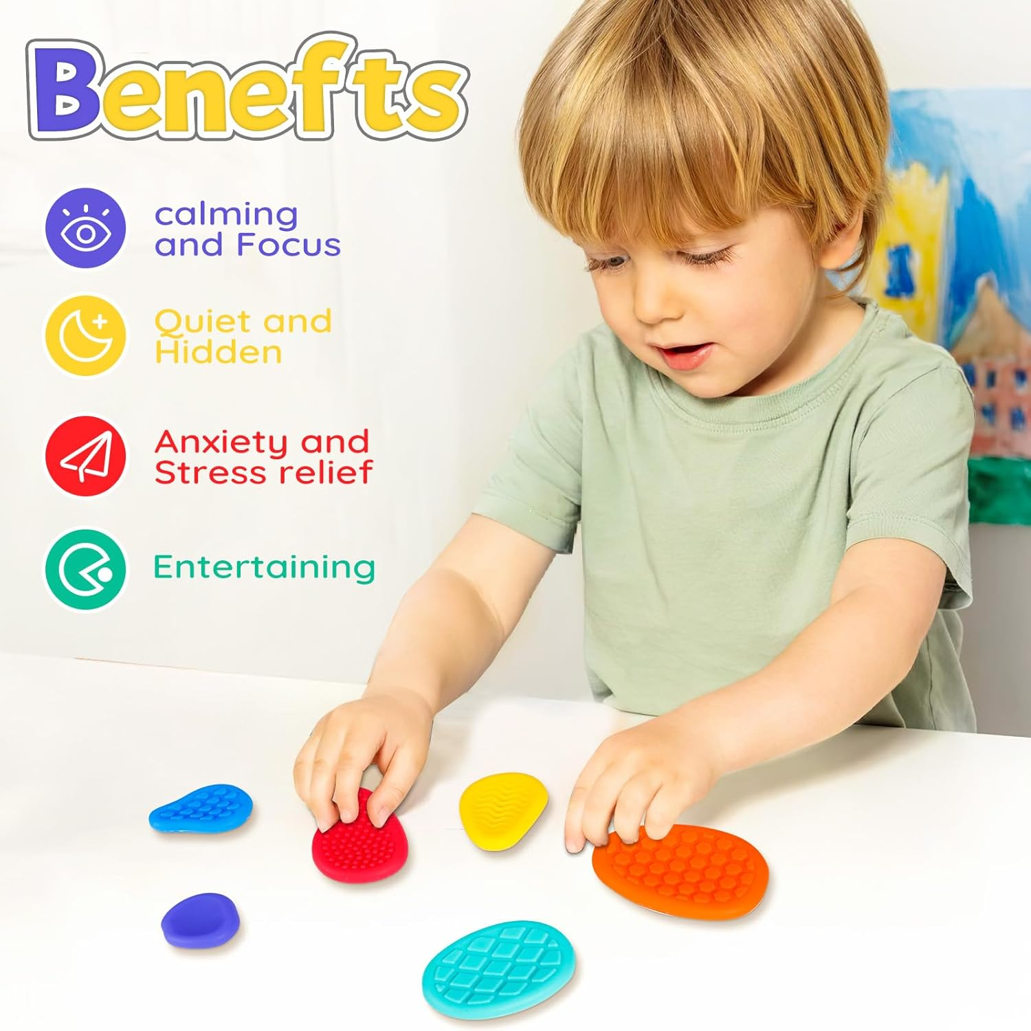 Sensory Fidget Toys for Kids Adults 6 PC Textured Soft Worry Stone Toy for Autism ADHD Teens Calm down Quiet Anxiety Fidgets Stress Toys for Students Anxiety Relief image number 5