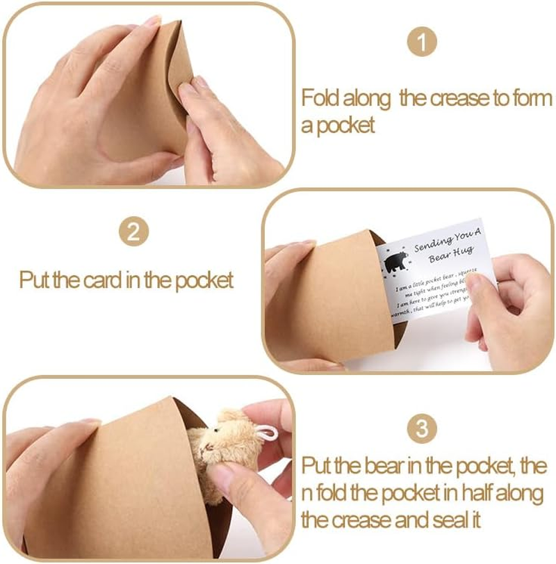 Cute Mini Plush Stuffed Bear Hug with Greeting Card - Pocket Bear for Special Encourage Gifts - Graduation, Birthday, Wedding, Christmas (Light Brown)