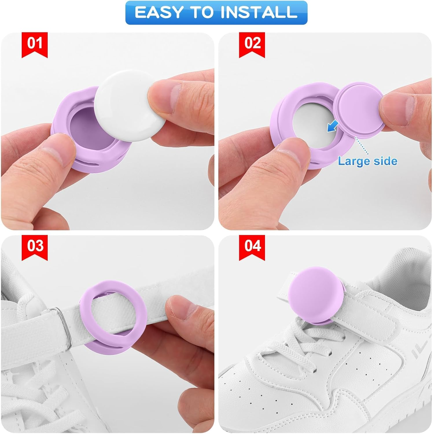 Hidden Silicone Air Tag Case Holder for Children Shoes Shoestring Accessories, Waterproof GPS Tracker Covers for Backpack, Pet, Dog, Cat Collar (Black, Blue, Pink Purple) image number 2