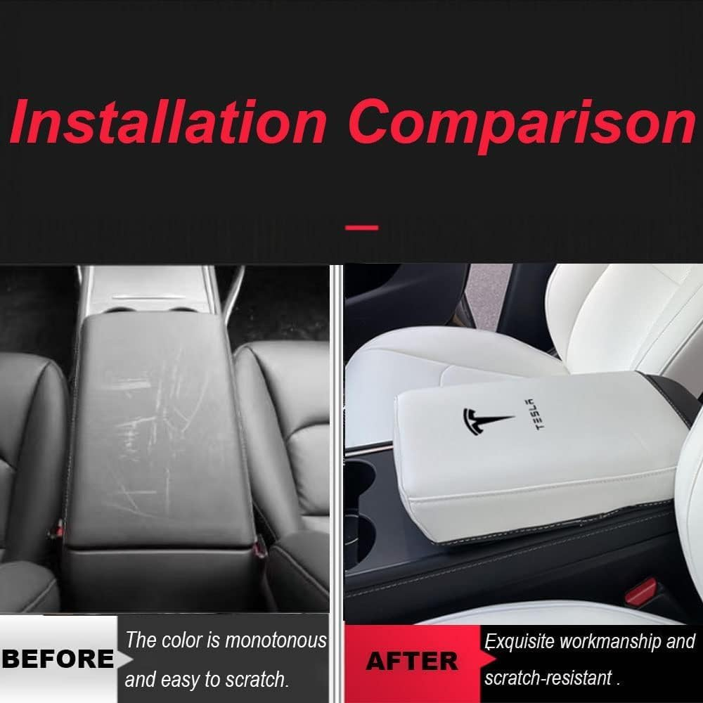 Armrest Cover Compatible for Tesla Model 3/Y Center Console Armrest Cover - Interior Accessories Leather Center Console Protector Pad for Model 3 2017-2024 or Model Y 2020-2024 (White) image number 4