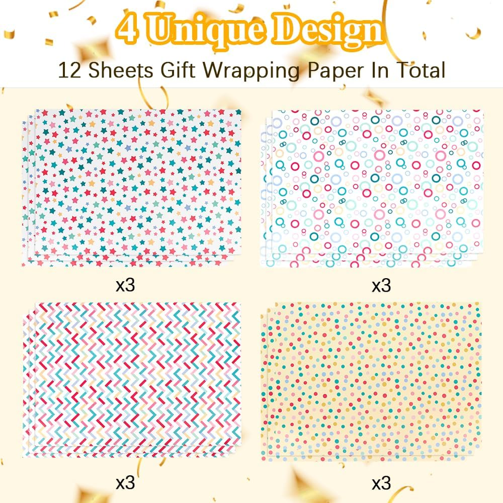 Rugwioyu Red Sports Wrapping Paper, 12 Sheets, 20 X 27 Inches, Birthday, Graduation, Christmas image number 3