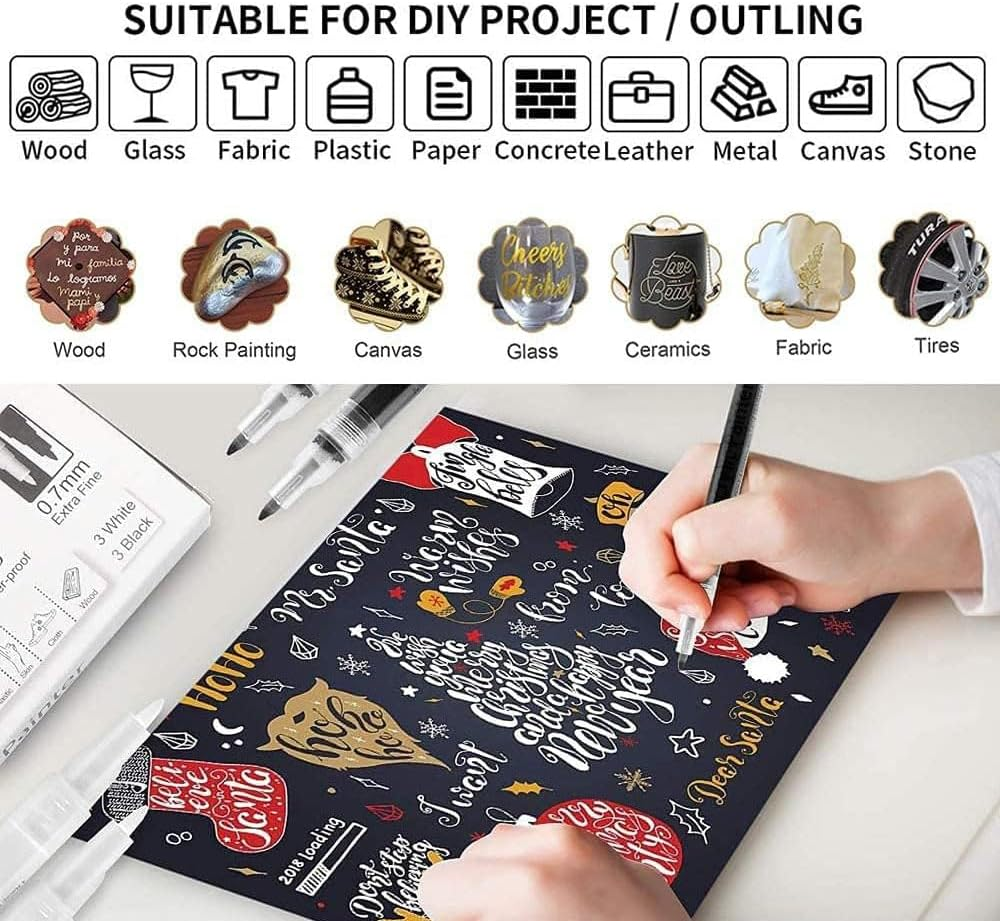 Permanent Paint Marker, Acrylic Paint Pens 0.7Mm Extra Fine Point Fabric Paint Markers for Rocks Painting Supplies Metal Stone Canvas Ceramic Wood DIY Craft Making Supplies, 6Pcs image number 3