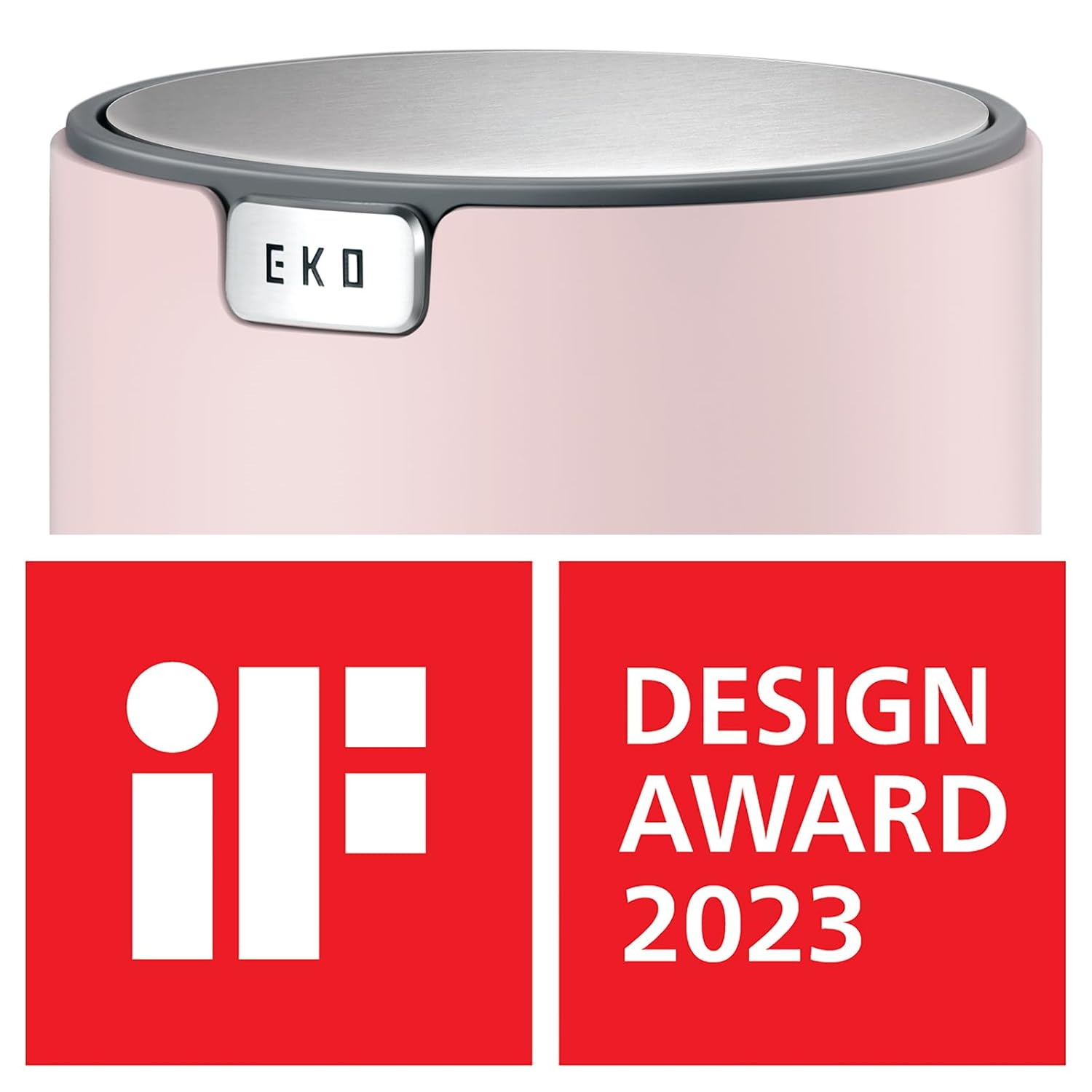 EKO 1.5L Mini Desk Bin with Swing-Top Lid,Small round Tabletop Rubbish Bin and Storage Pot for Stationery, Makeup and Small Waste, Desktop Bin for Office, Home or Car (Pink) image number 1